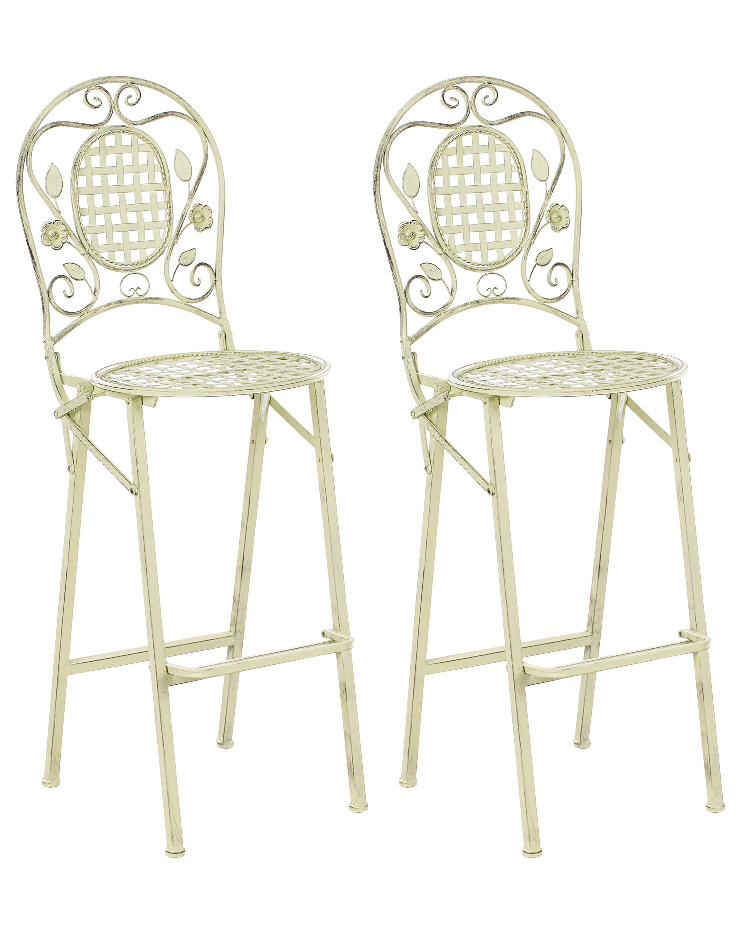 Set of 2 Garden Bar Chairs BIVIO Folding Metal Light Green