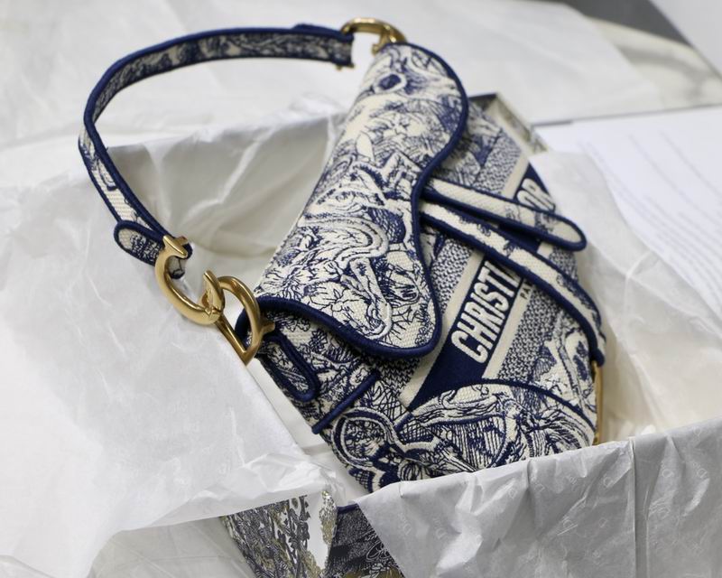 Saddle Bag Blue Toile de Jouy Embroidery – DB0741:1High-quality replica