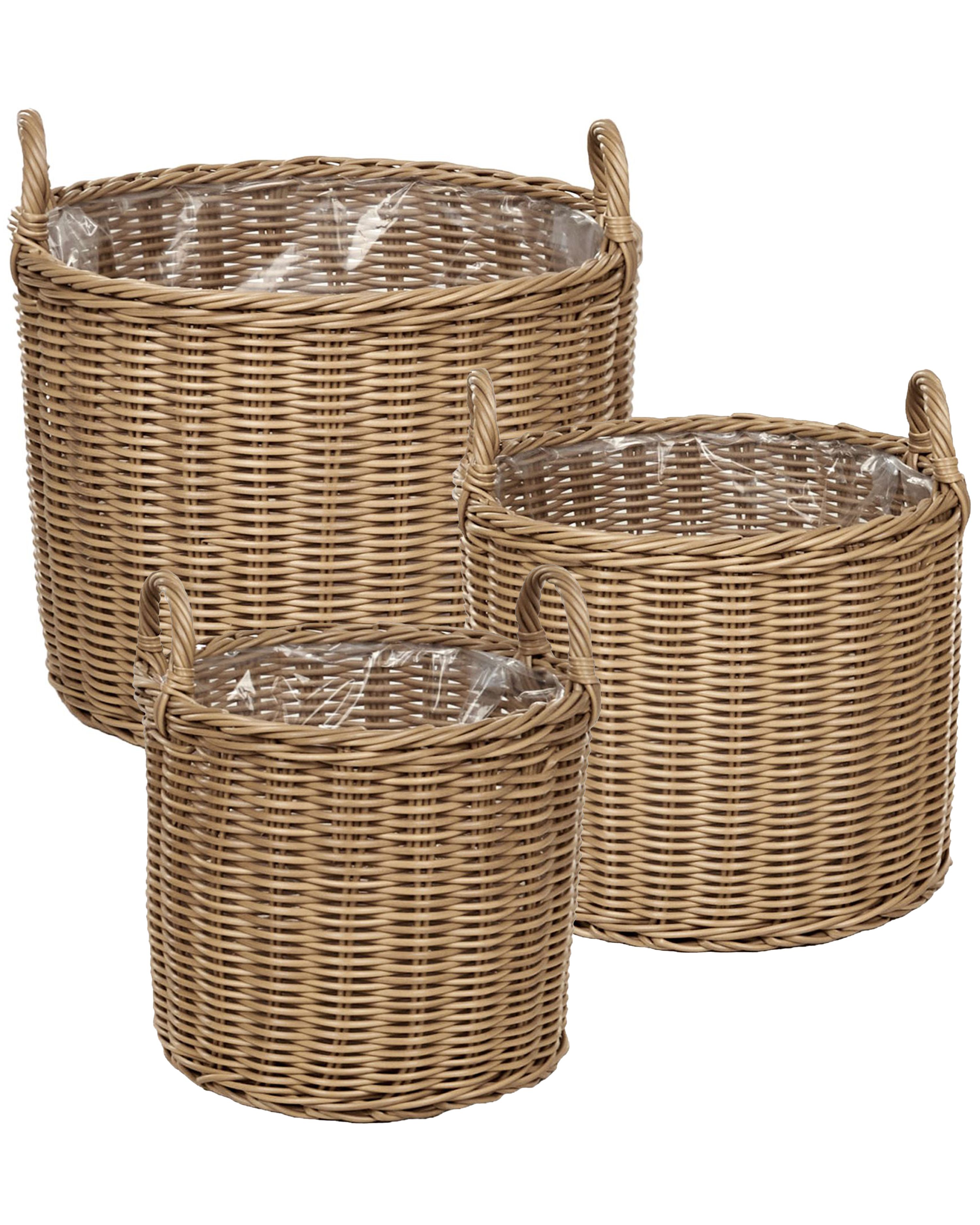 Set of 3 Wicker Planters PENDULA PE Rattan 33/37/45 cm Natural