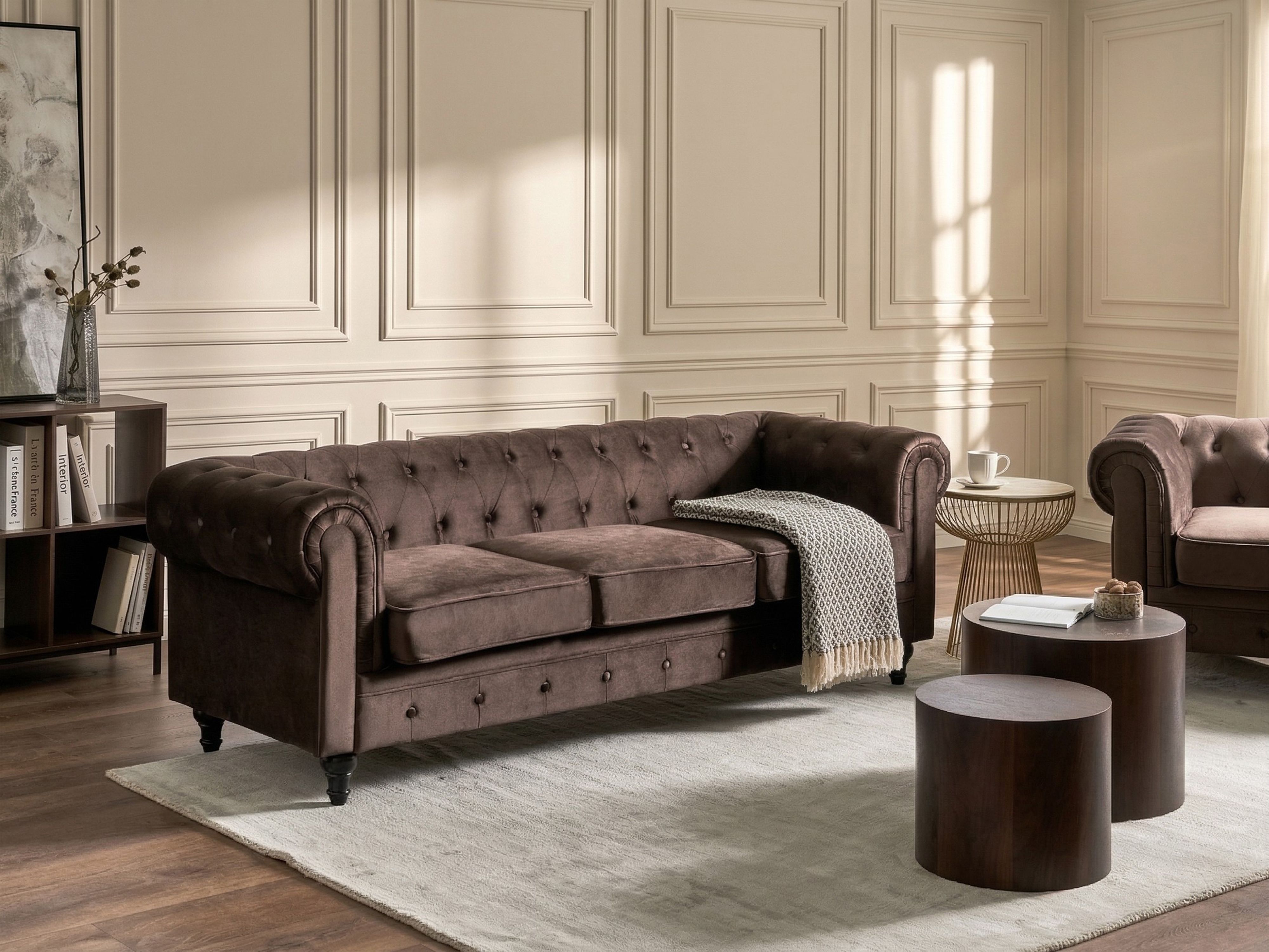 Sofa 3 Seater CHESTERFIELD Velvet Dark Brown
