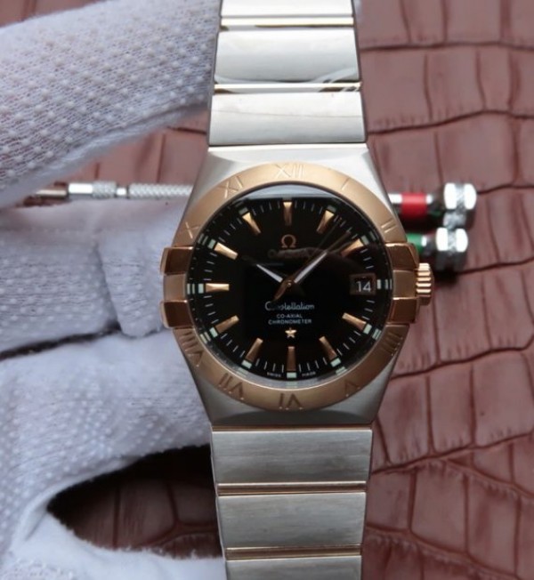 Replica Omega V6 Constellation 35mm YG Bezel Black Dial SS Bracelet A2500 - Top club