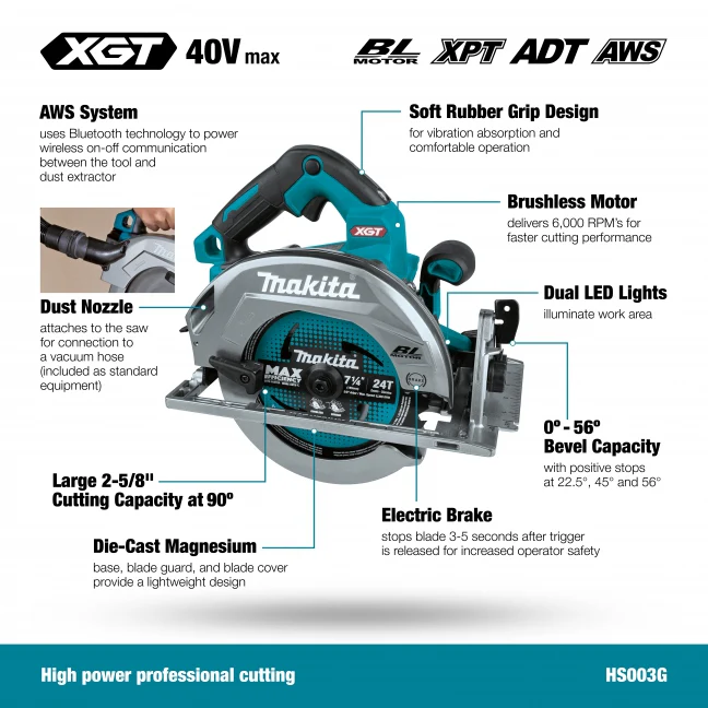 MAKITA HS003GZ 40V Max XGT BL  7-1/4 in. Circular Saw w/AWS, Tool Only
