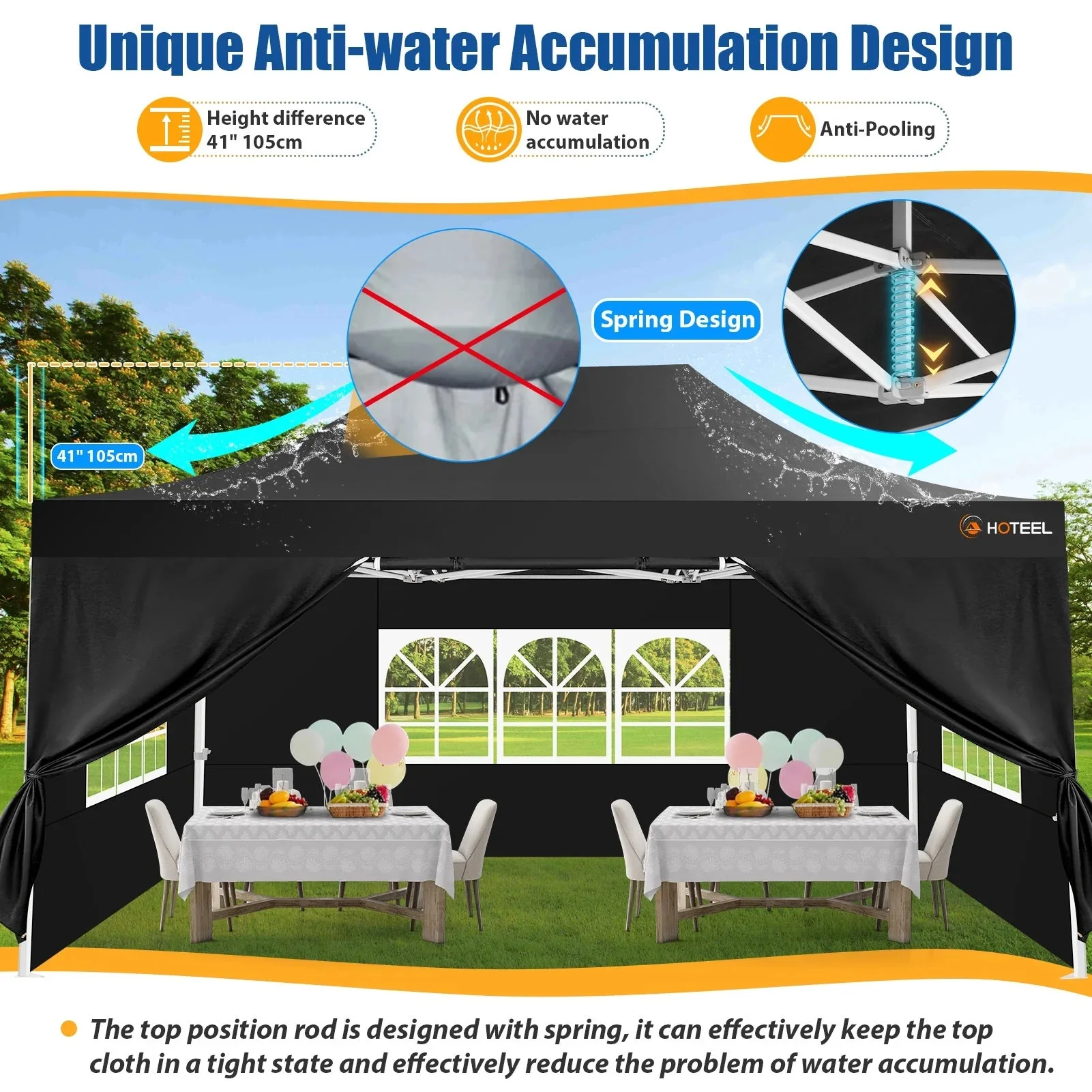 HOTEEL Heavy Duty Pop-Up Canopy Tent 10x15, 4 Sidewalls, Black - Image 6 HOTEEL Heavy Duty Pop-Up Canopy Tent 10x15, 4 Sidewalls, Black - Image 6