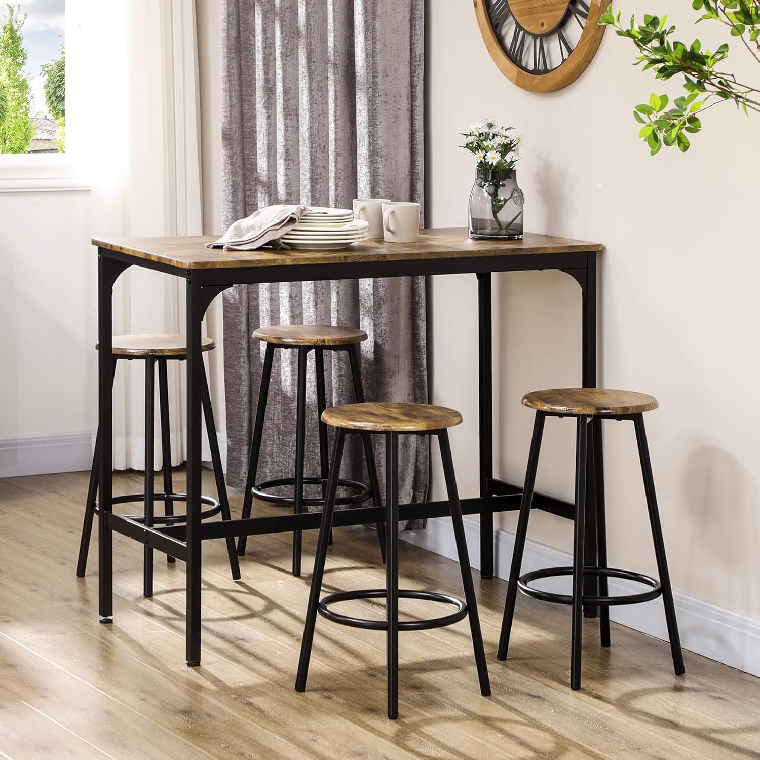 HOMCOM 5-Piece Counter Height Bar Table Set, Rustic 43.25