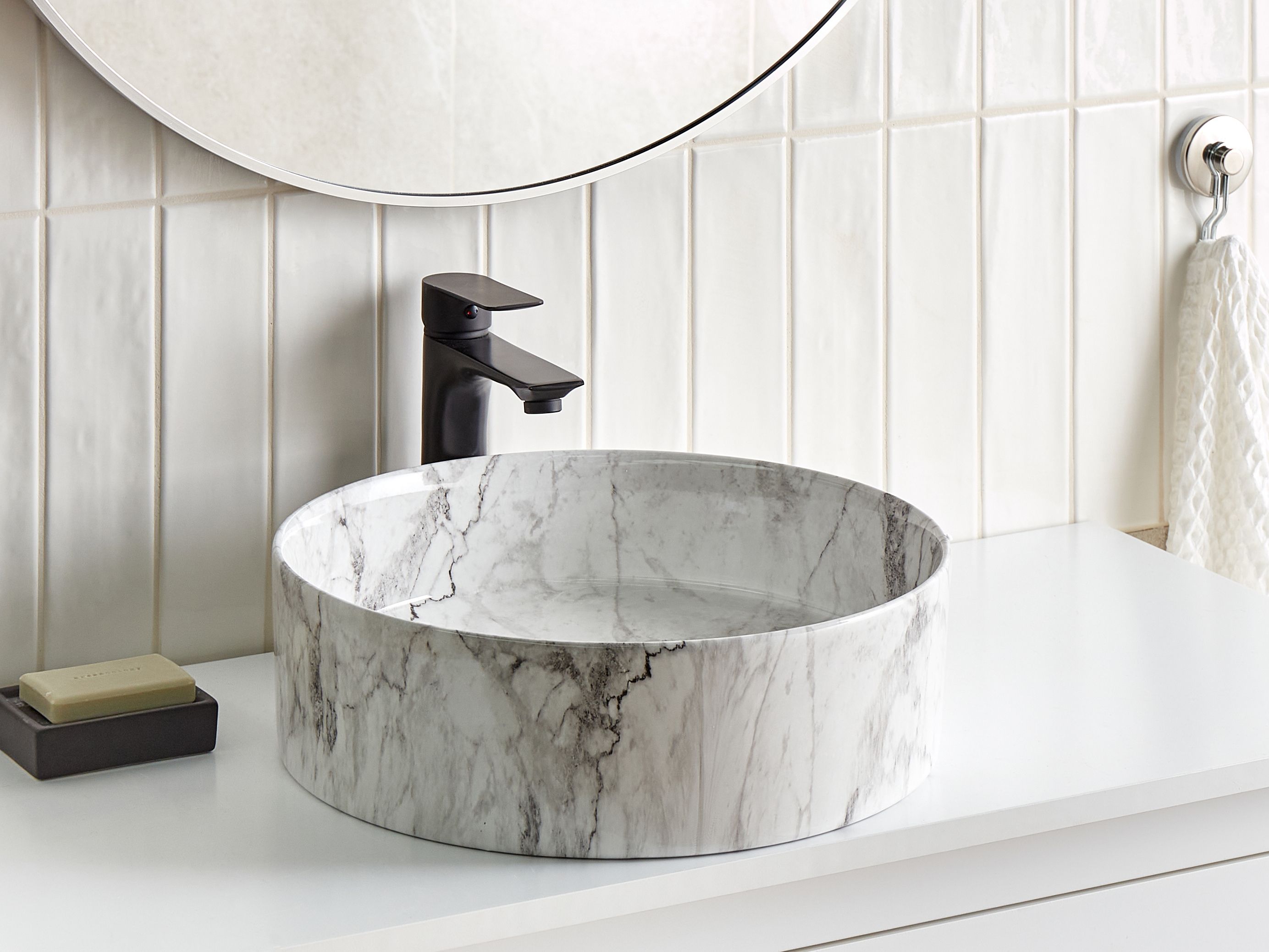 Countertop Basin MANIS ⌀ 400 mm Ceramic White Marble