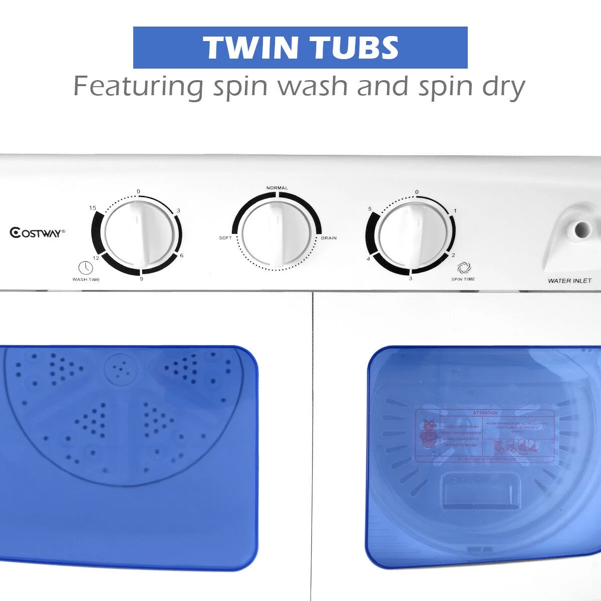 Costway 17.6 lb Portable Mini Compact Twin Tub Washing Machine Washer Spin Dryer - Image 6