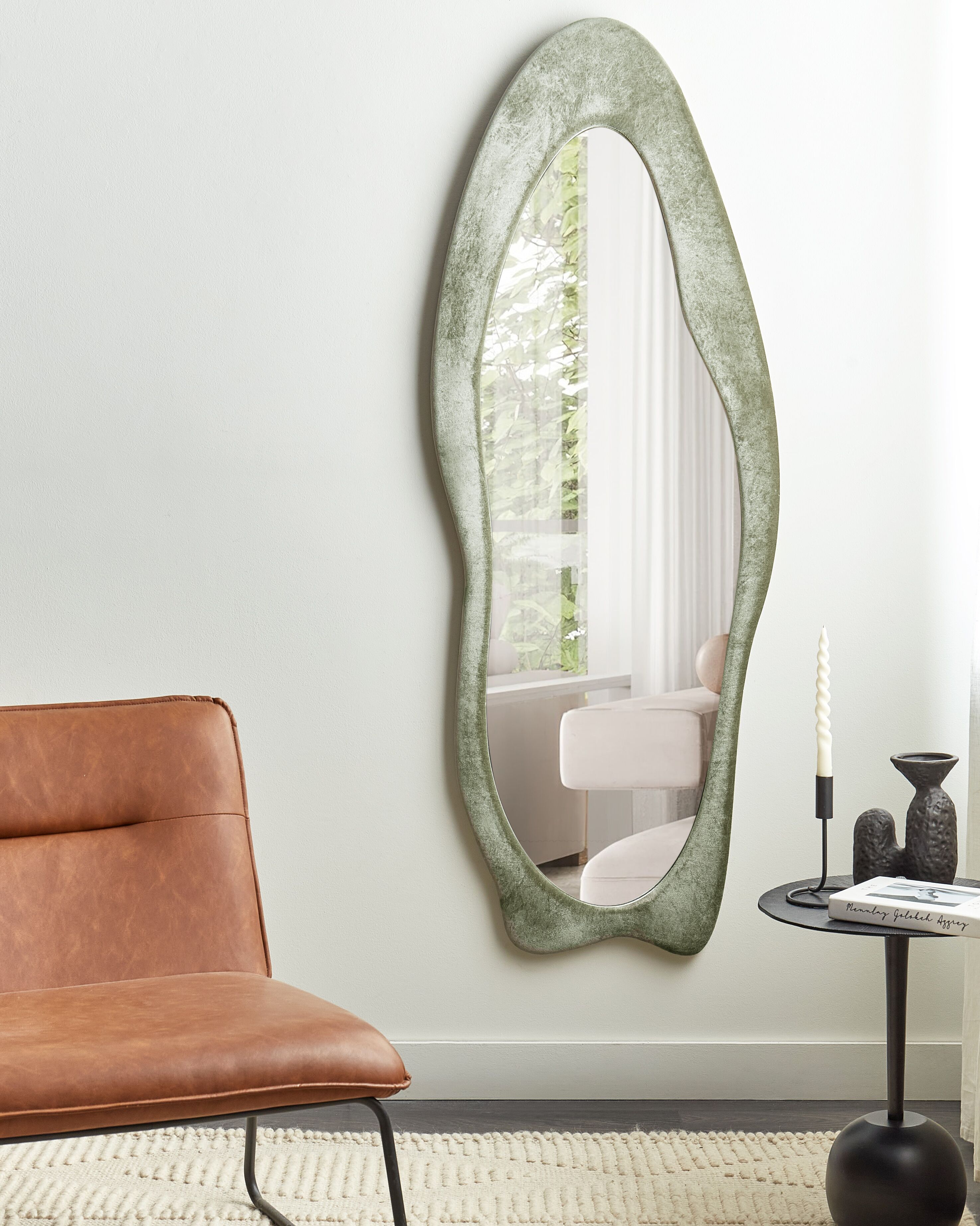 Wall Mirror REIGNY 57 cm 160 cm Velvet Olive Green