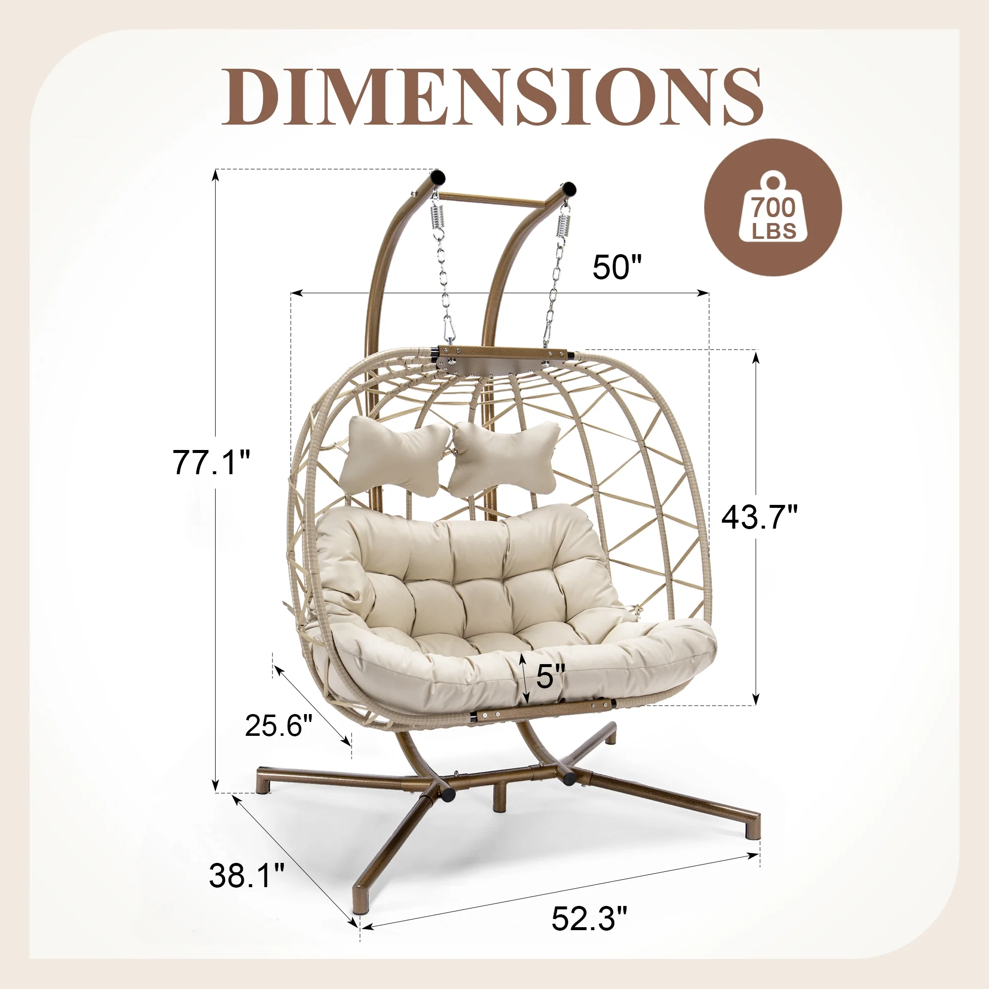 RADIATA Double Wicker Egg Swing Chair with Stand, 2-Person Hanging Egg Chair for Indoor/Outdoor, 700lbs Capacity, Thick Cushions & Headrest,Sturdy Metal Frame��Dark Gray - Image 29
