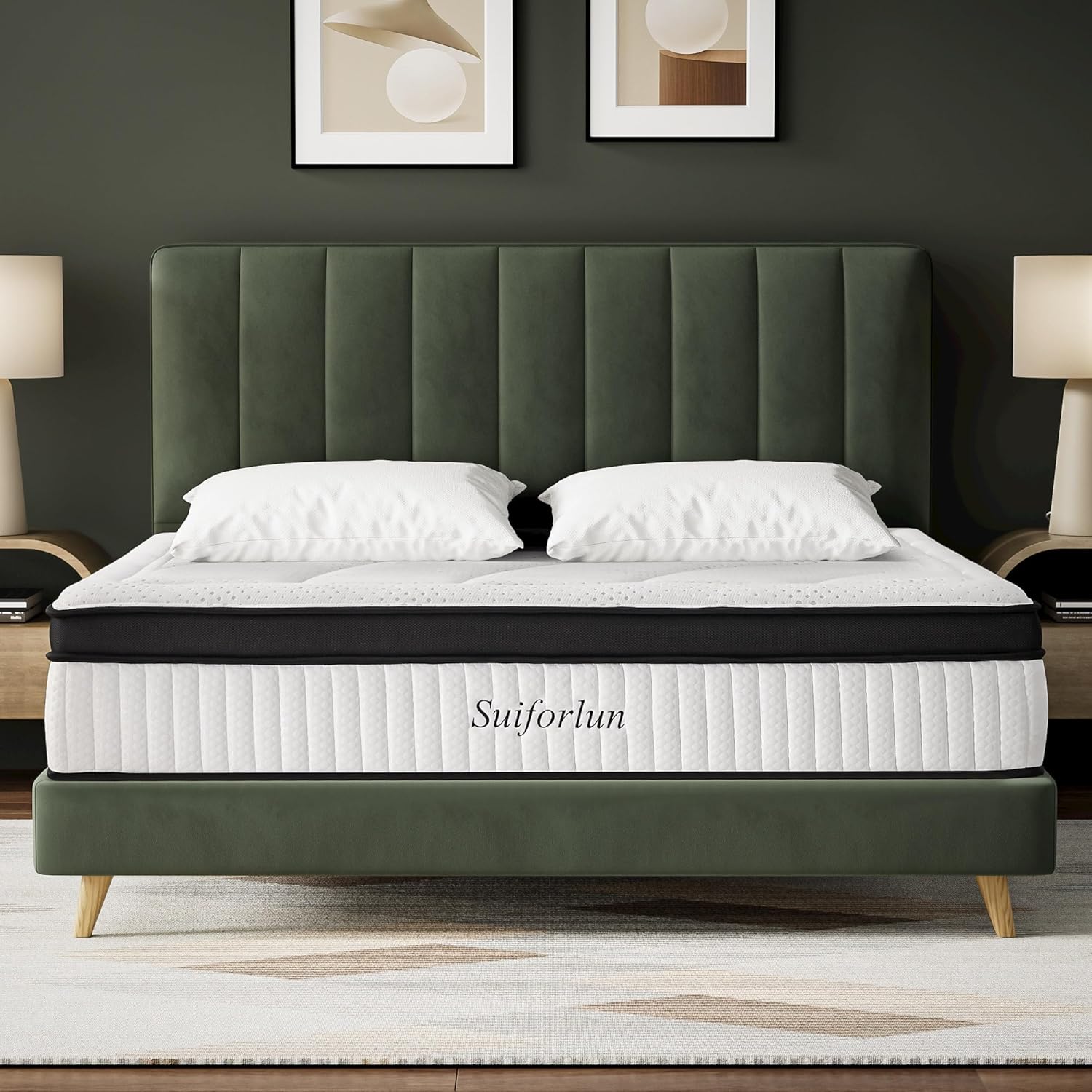 Suiforlun 14 Inch California King Mattress - Motion Isolation Pocketed Coils with Edge Support, Fiberglass Free Hybrid Mattress for Back Pain Relief, Medium Firm, 72
