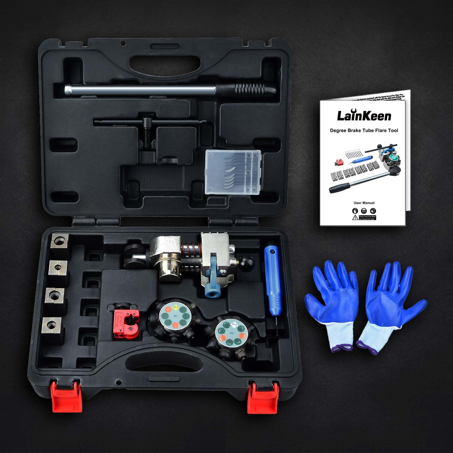 LainKeen Professional Brake Line Flaring Tool Kit, 45 and 37 Flaring Tool Set, Single, Bubble and Double Flare Tool Set for Brake Lines, Brake Flare Tool Kit for 3/16