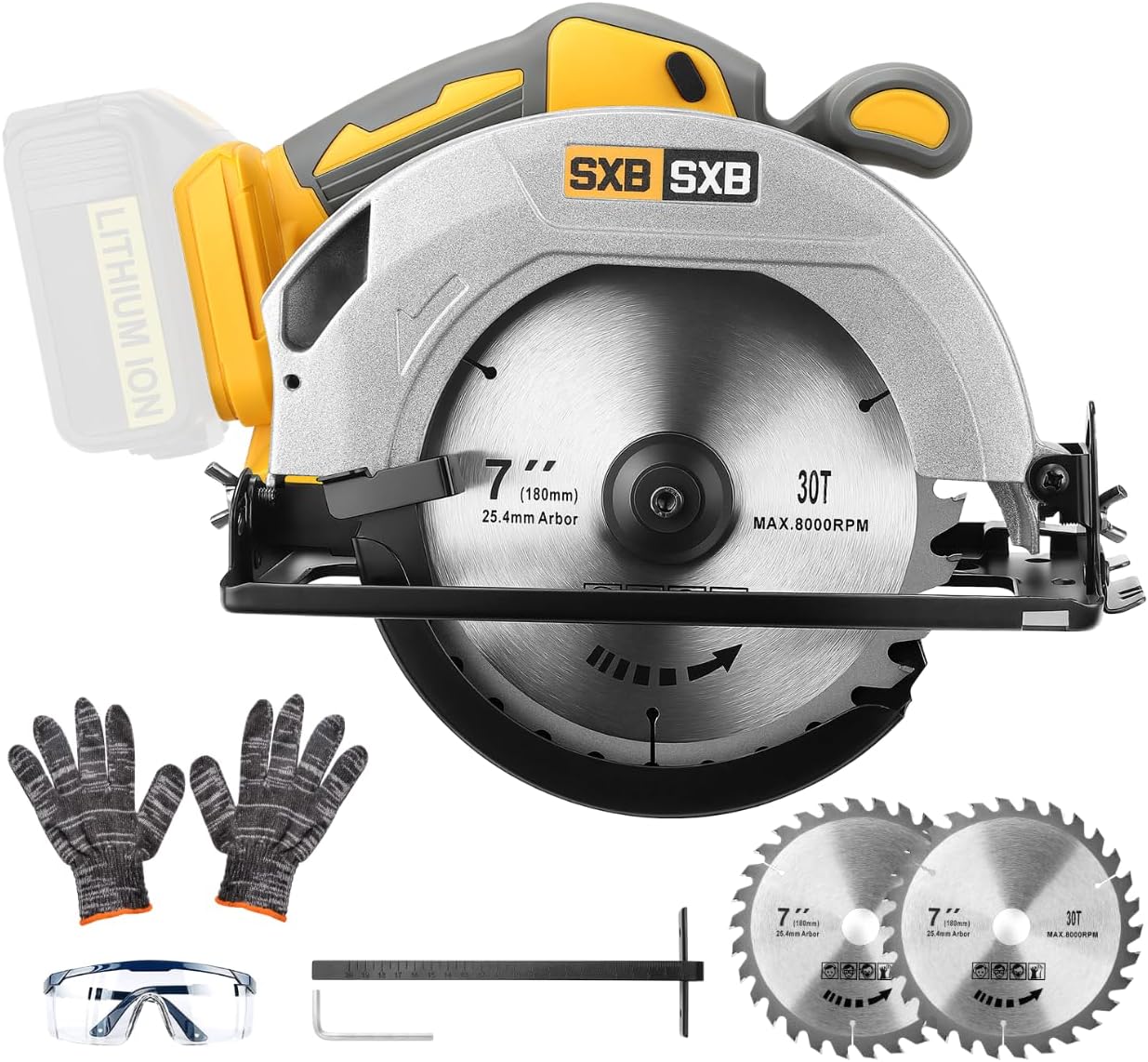 Circular Saw for De-Walt 20V Max Battery, 7-Inch Brushless Cordless Circular Saw, 8000 RPM, 0-45° Bevel, Power Tool for Wood PVC Cutting (Battery Not Included)