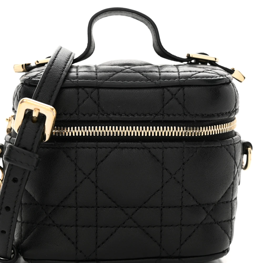 Dior Black Cannage Lambskin Leather Micro Lady Dior Vanity Case Gold Hardware Reps1:1High-quality replica