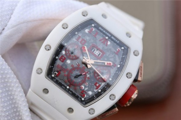 Replica Richard Mille RM011 RG White Ceramic Felipe Massa Black Inner Bezel White Rubber Strap A7750 - Elite Watch Atelier