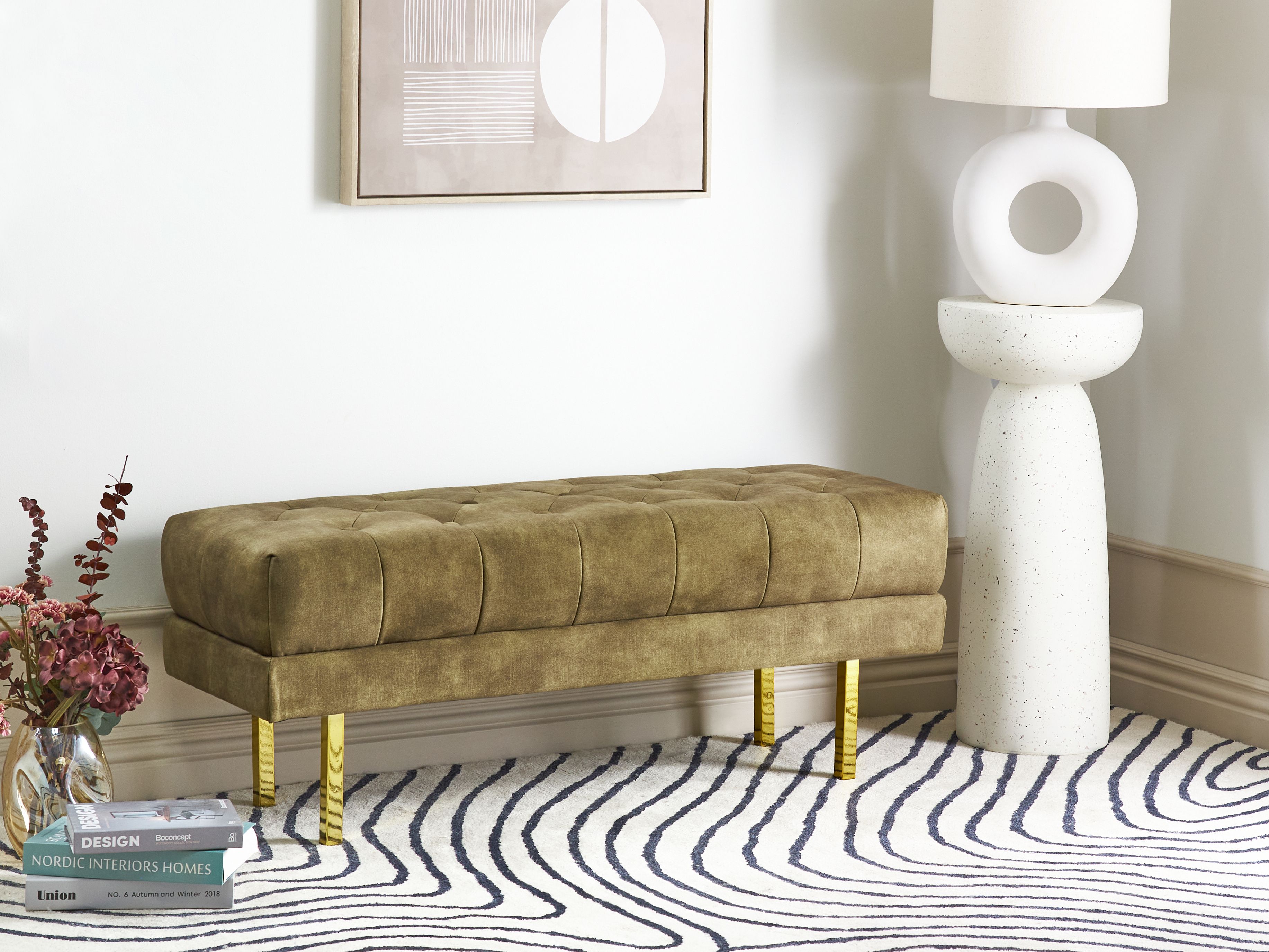 Upholstered Bench ROSEVILLE Velvet Olive Green