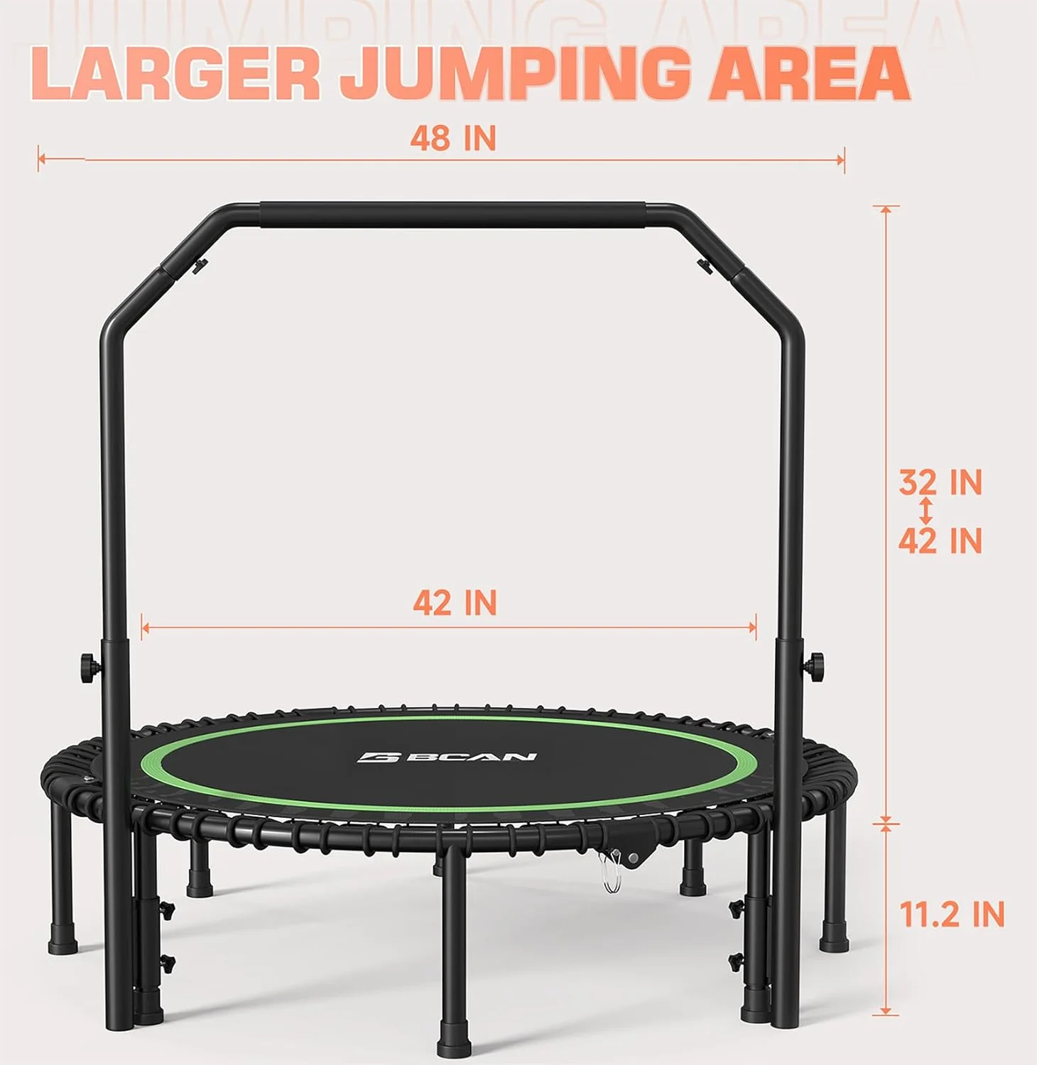 BCAN 450 LBS Foldable Mini Trampoline, 40" Fitness Trampoline with Bungees, Stable & Quiet Exercise Rebounder for Kids/Adults - Image 17