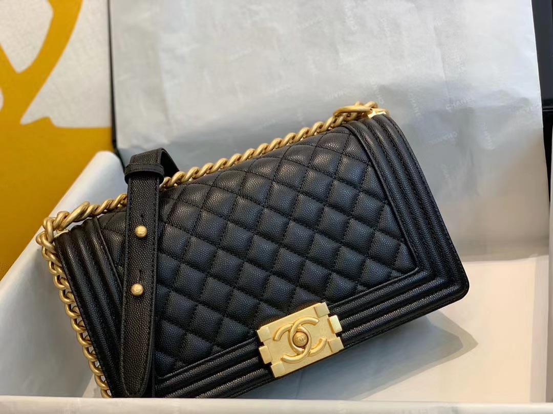 Replica Chanel Boy Chanel Chain Shoulder Bag A67086 Caviar Skin Black Used Women Shw