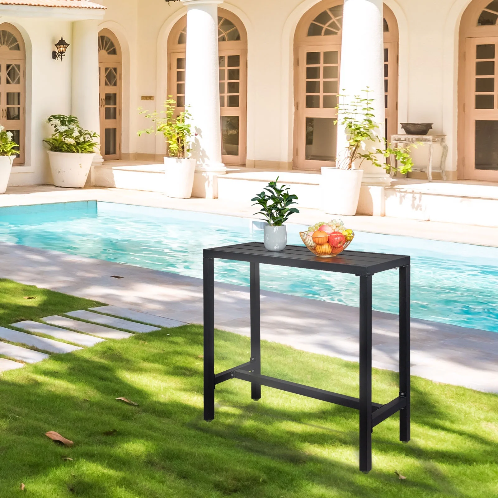 UBesGoo Outdoor Iron Bar Table, 40'' Rectangle Patio Counter Height Console Table, Metal Console Table for Grill, Black