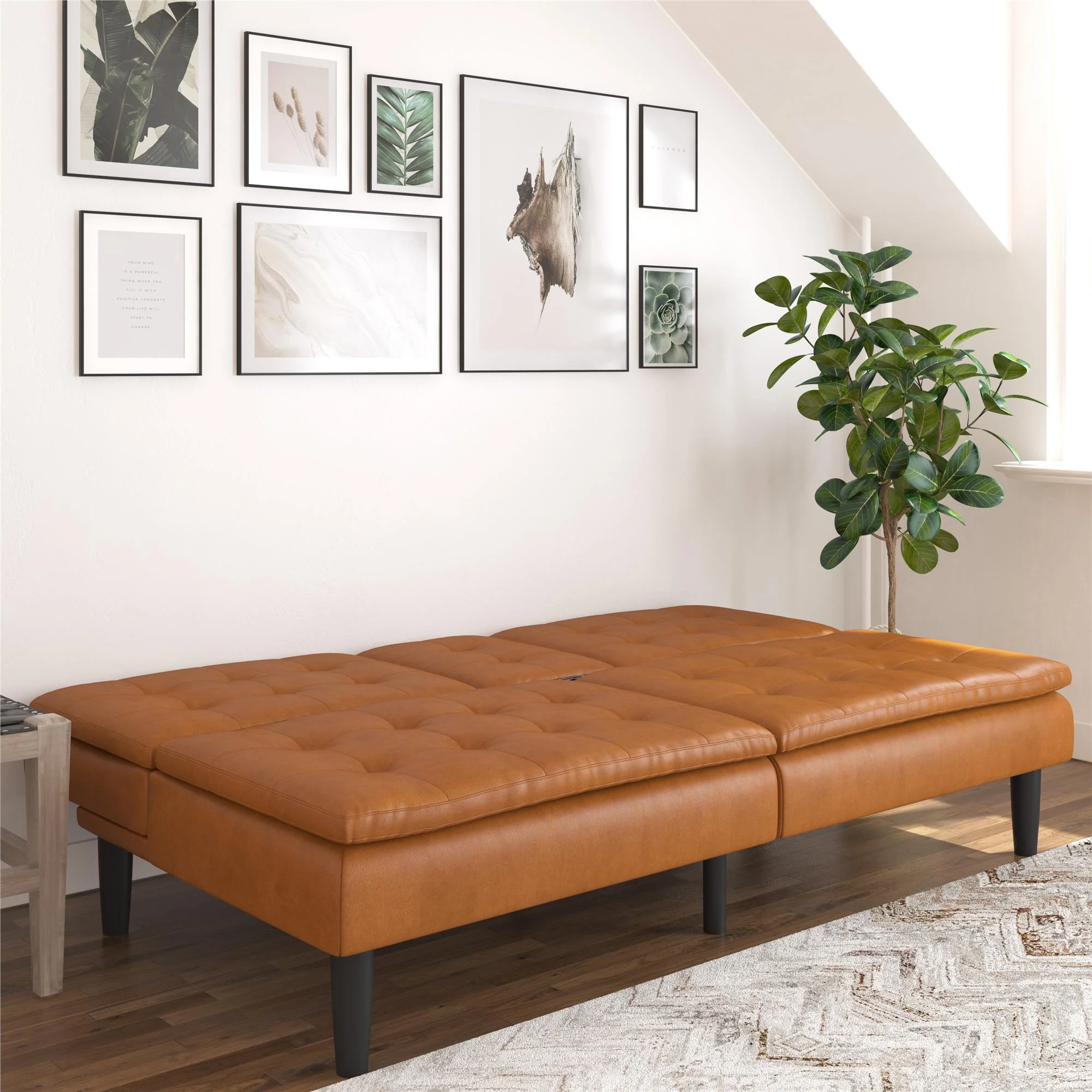 Mainstays Memory Foam 71.5" Futon with Cupholder and USB, Black Faux Leather - Image 32