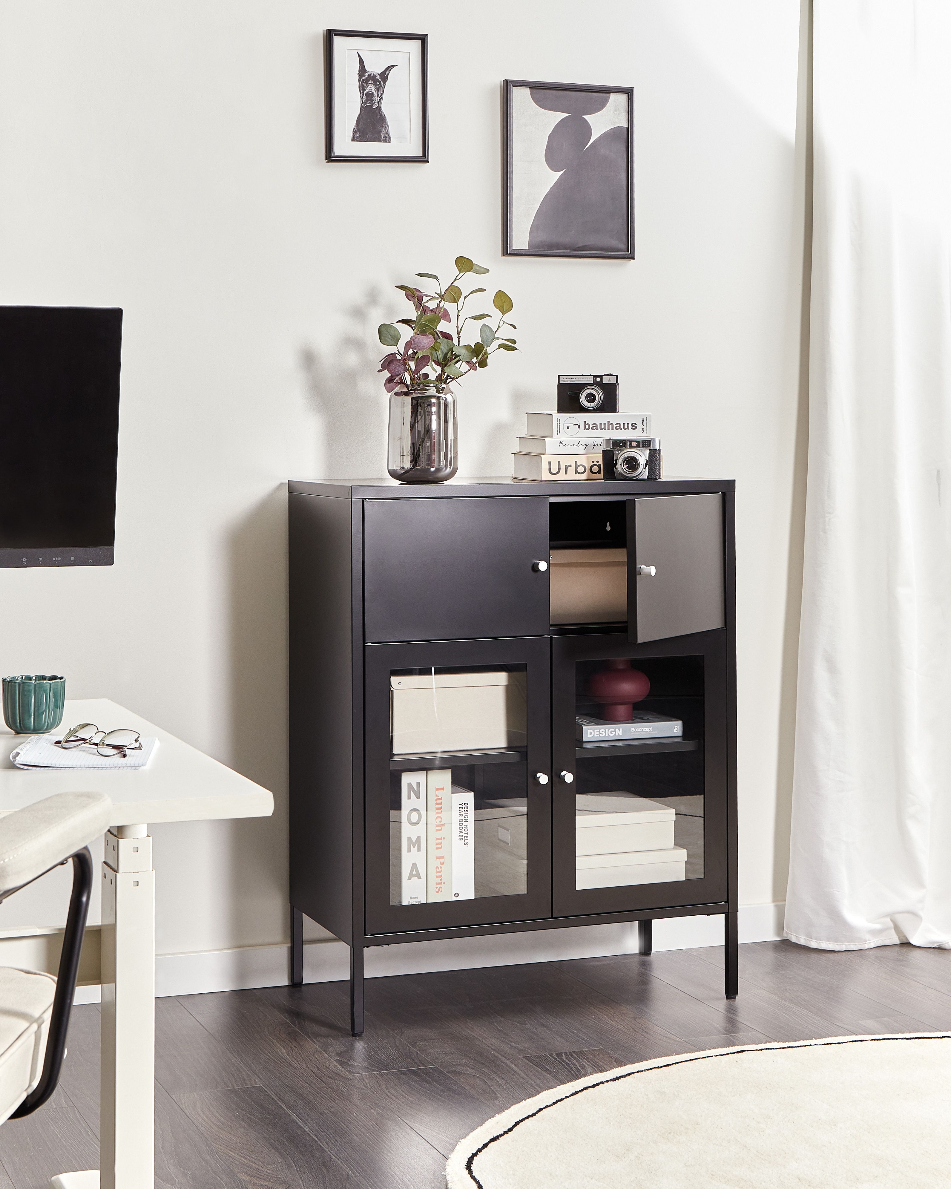 Glass Display Sideboard ESHOLT Metal 80 cm Black