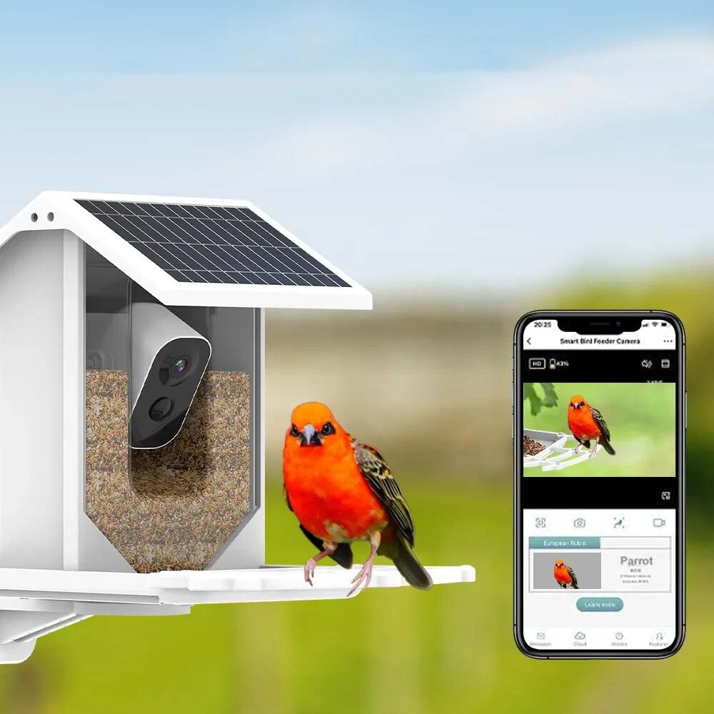BirdWatch Geavanceerd Voederhuisje - Herkent Meer dan 16.000 Vogelsoorten - Zonne-energie