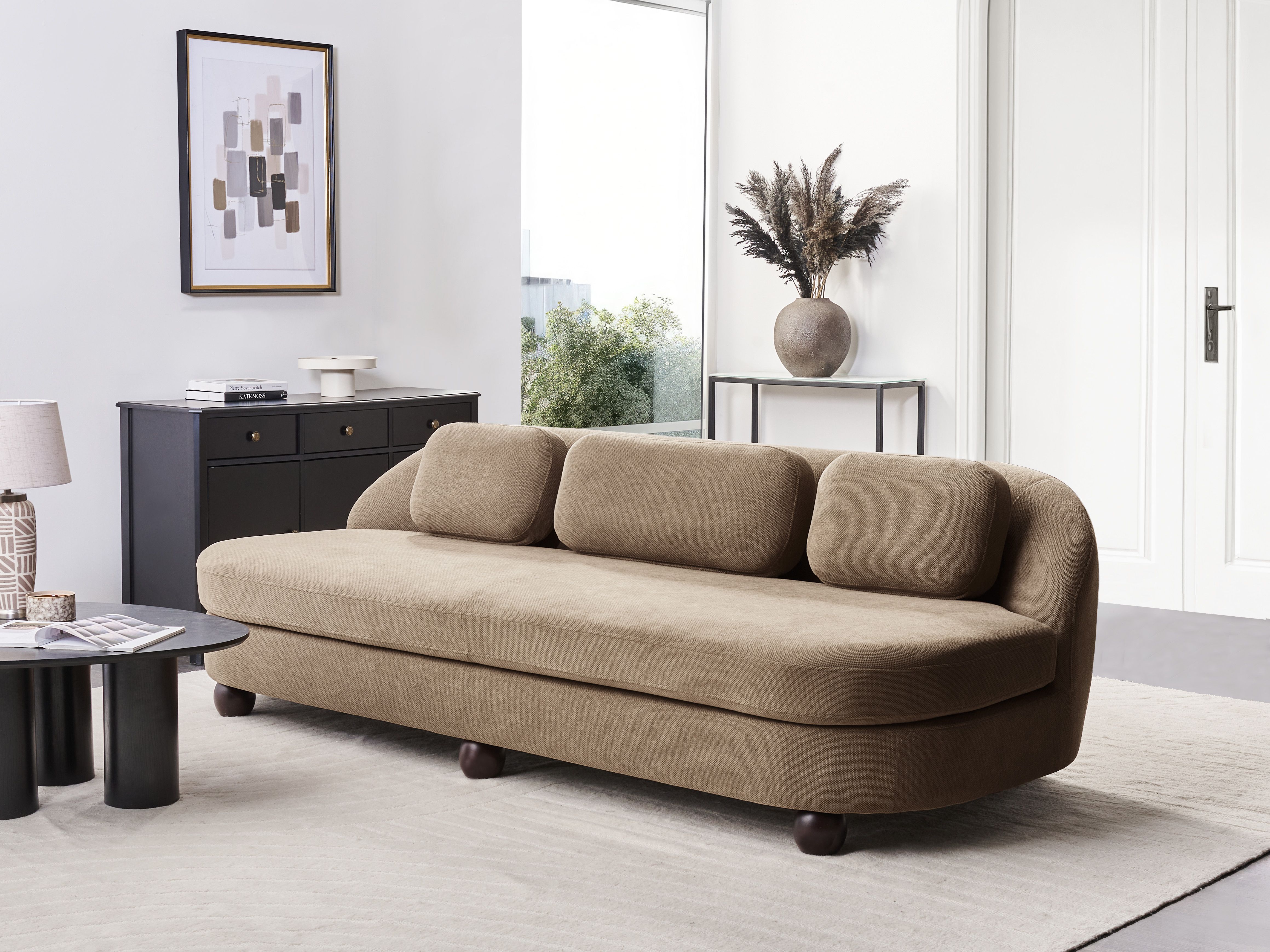 Sofa 3 Seater FANSEN Fabric Light Brown