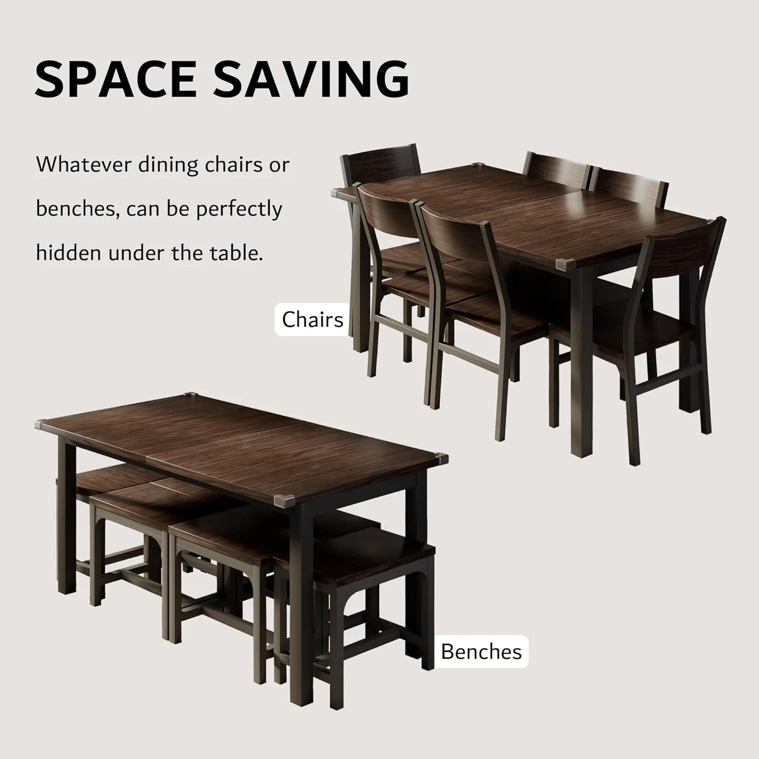 iPormis 63" Extendable Dining Table for 4-8, Square Wooden Dining Room Table with Metal Base, Modern Extendable Table for Small Kitchens, Dining Office Areas, Black - Image 28