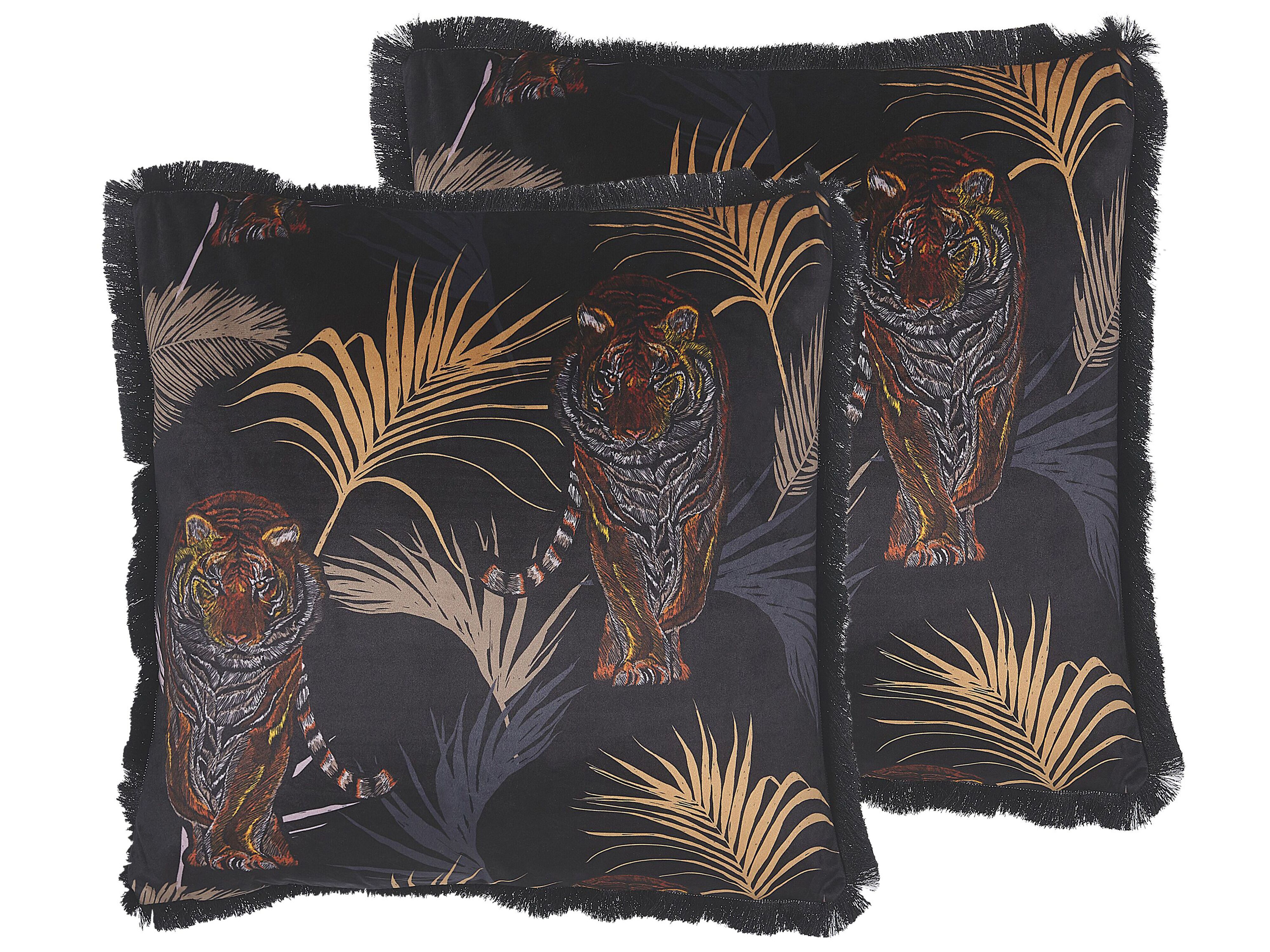 Set of 2 Decorative Cushions RAMTEK Velvet 45 x 45 cm Black Animal Pattern
