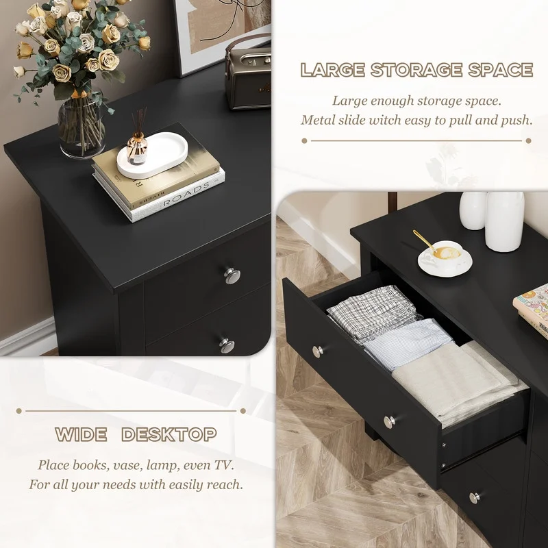 Lumihaven Rustic Modern Chest of 6 Drawers,Extra Wide Double Dresser for Master Bedroom or Nursery Storage,Black - Image 2