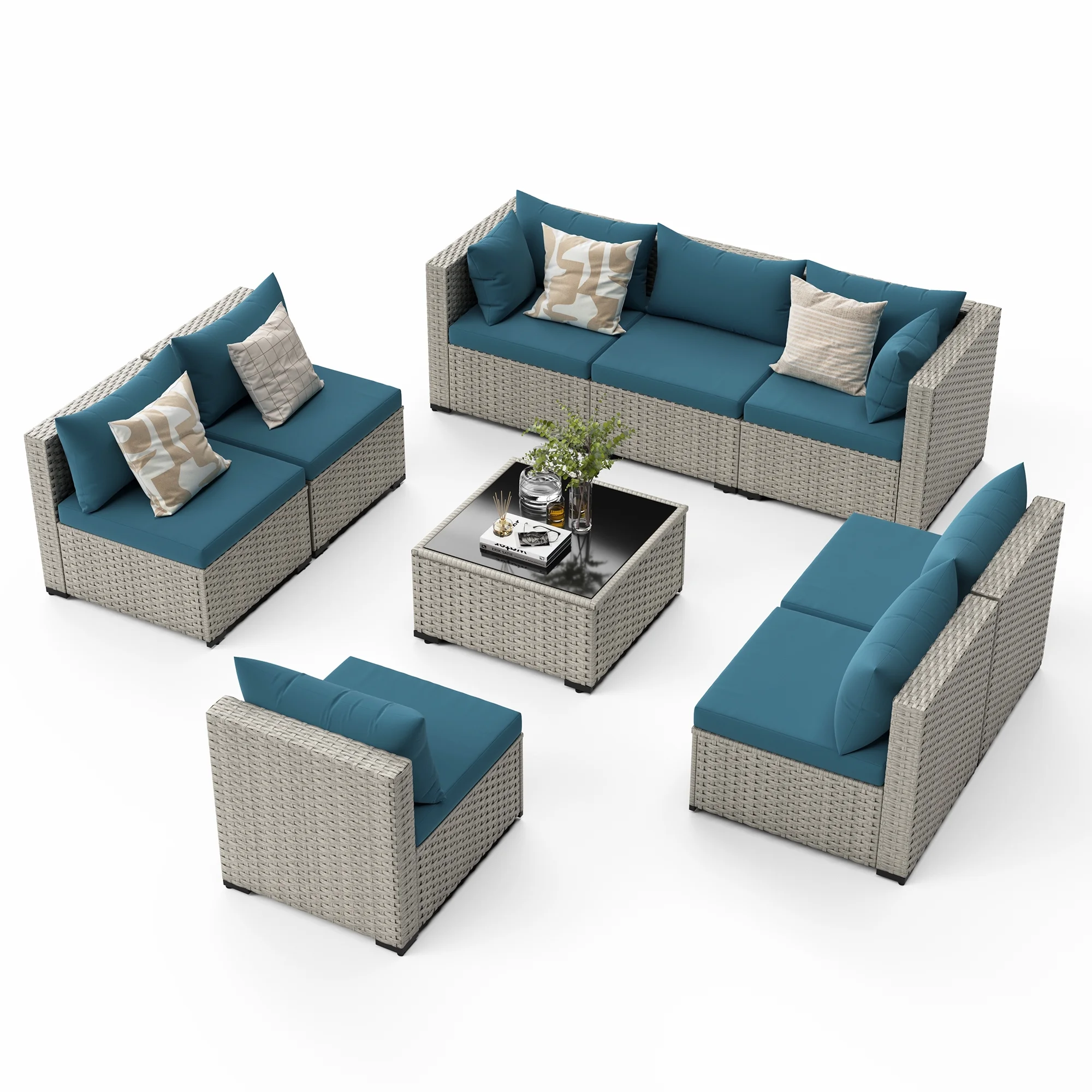 7 Pieces Patio Conversation Set, Outdoor Sectional PE Rattan Wicker Furniture Seat,Dark Gray - Image 74