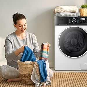 Pralka ładowana od przodu o pojemności 8 kg, biała, 1400 obr./min, silnik inwerterowy, funkcja pary i klasa energetyczna A