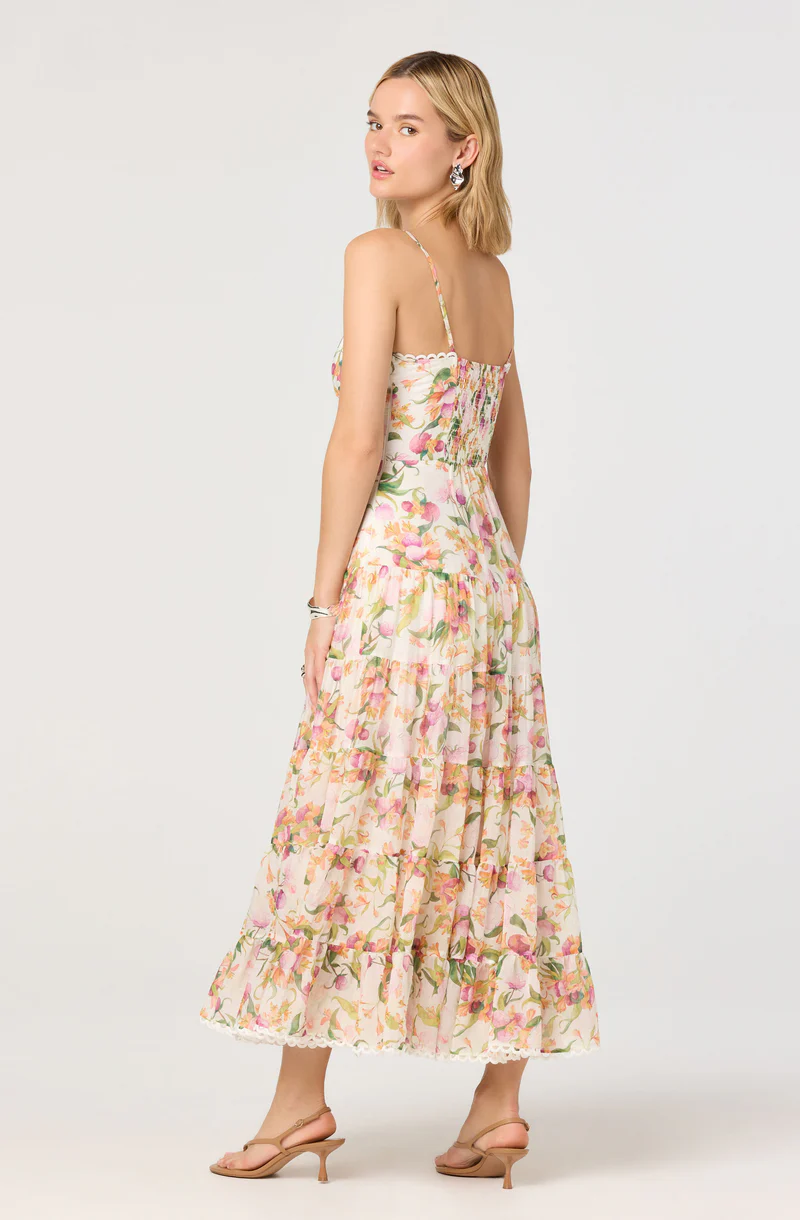 Lianna Floral Scalloped Trim Tiered Maxi Dress