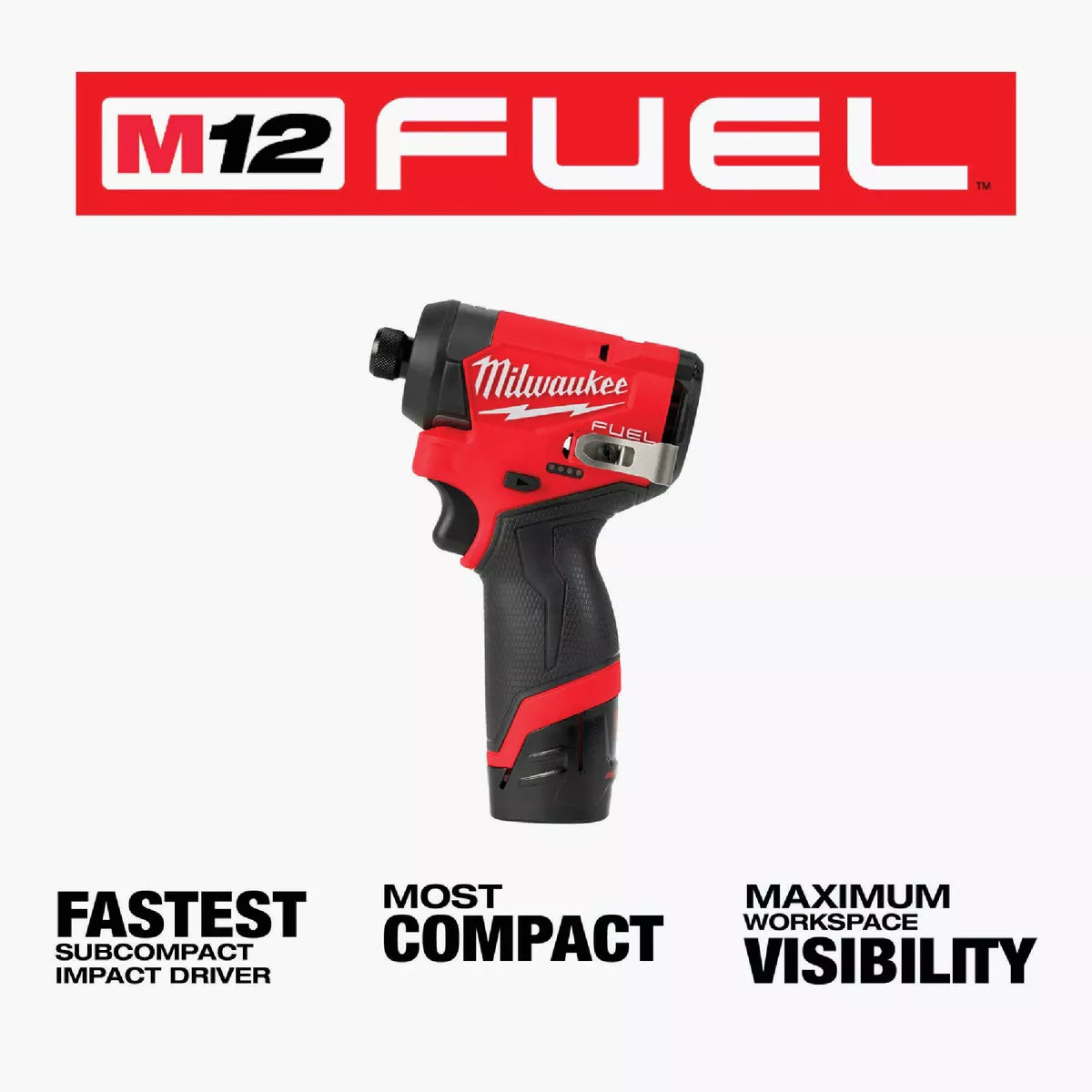 Milwaukee M12 FUEL Brushless 1/4 In. Hex Subcompact Cordless Impact Driver Kit with (2) 2.0 Ah Batteries & Charger