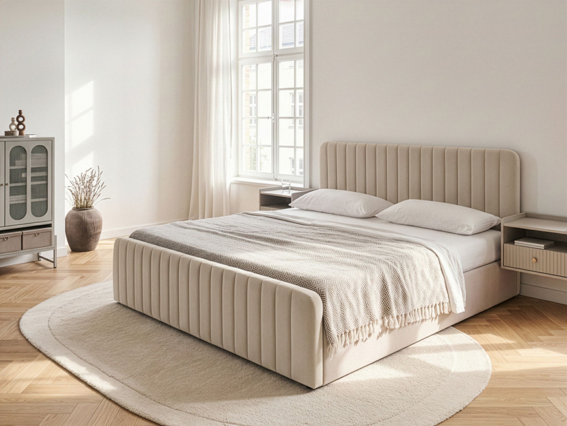 Ottoman Bed Velvet LUNAN 180 x 200 cm (EU Super King) Beige