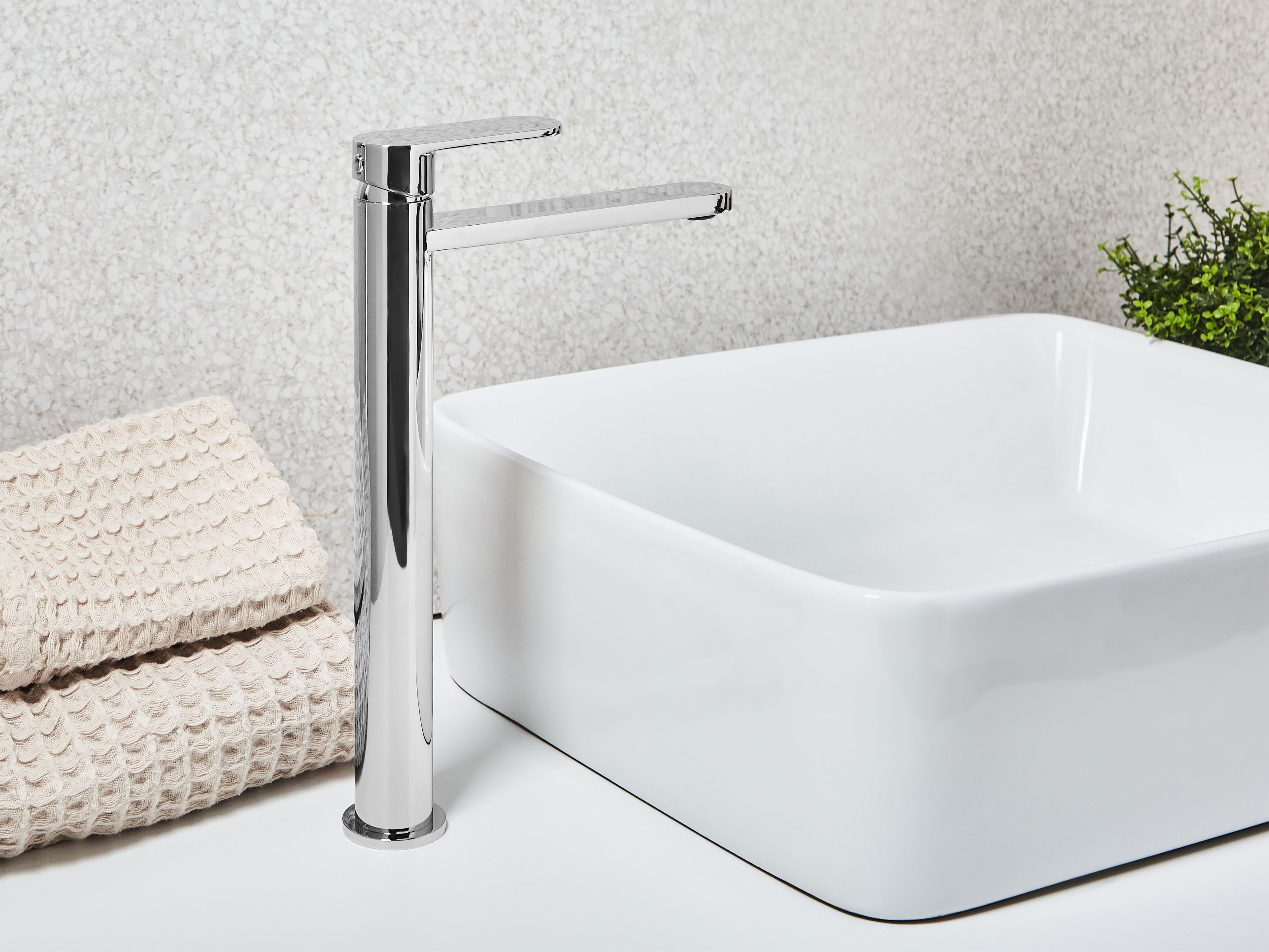 Tall Basin Mixer Tap COLHUE Brass Silver