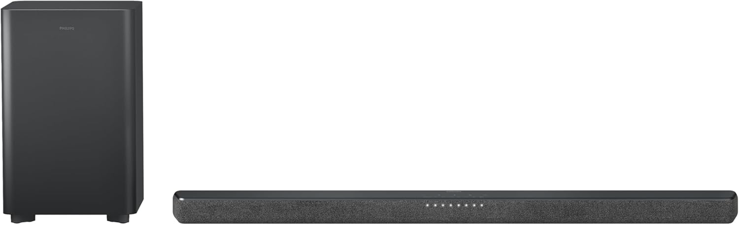 Philips TAB6200 2.1 Channel Soundbar with Wireless Subwoofer - Bluetooth, HDMI eARC, Dolby Atmos, DTS Virtual:X, 240W Max Power, Black
