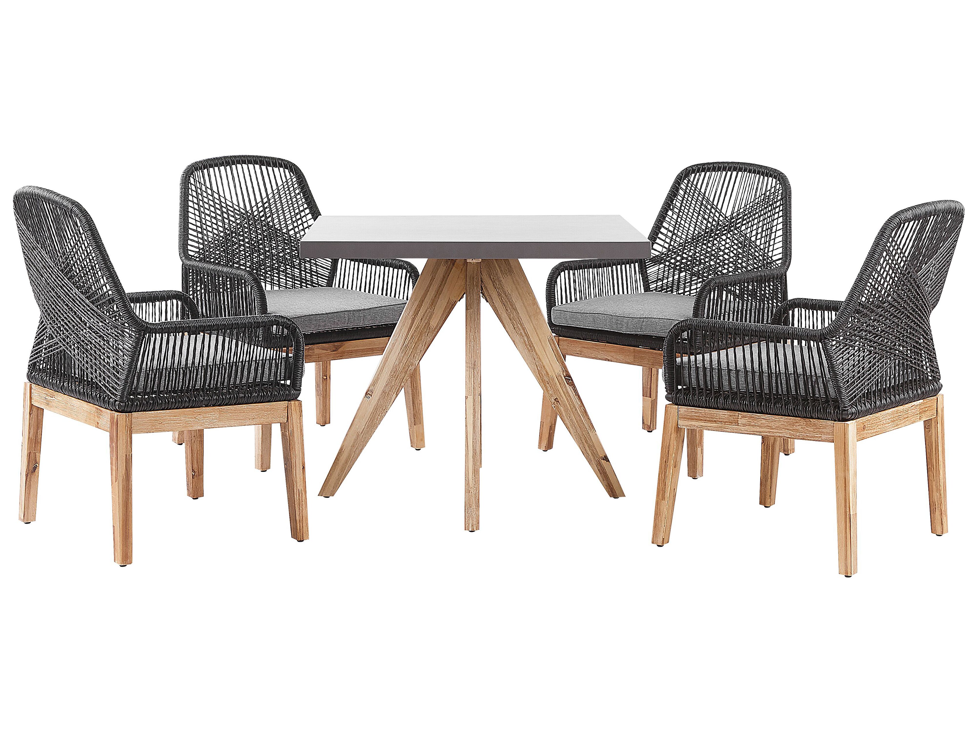Garden Dining Set 4 Seater OLBIA with Cushions Concrete Black