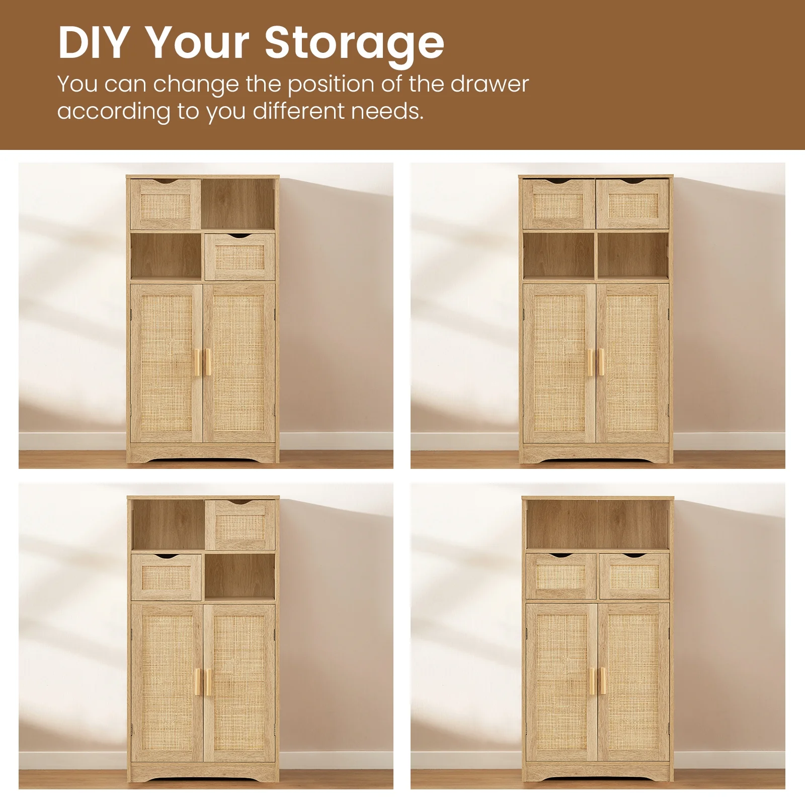 FANGSUM Rattan Storage Cabinet with 2 Drawers & 2 Shelves, Floor Cabinet for Living Room - Image 6
