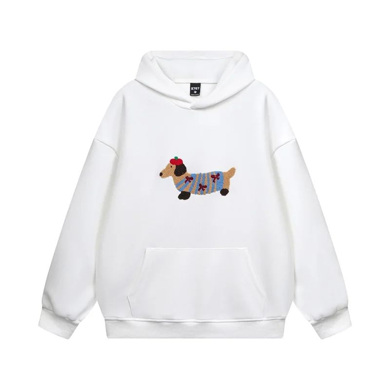 Warme Katoenmix Hoodie met Geborduurde Teckel voor Herfstcomfort