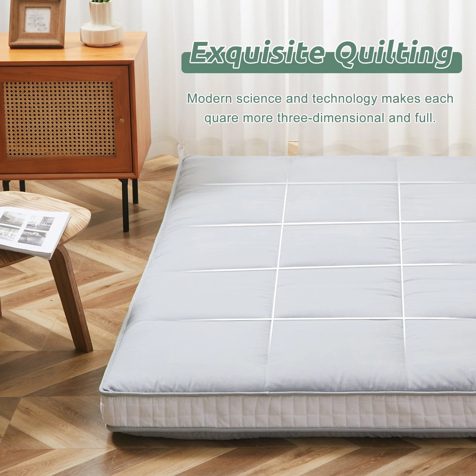 ABORON Japanese Floor Mattress,Futon Mattress, Extra Thick Folding Sleeping Pad, Tatami Mat Foldable Roll Up Mattress Gray, Full