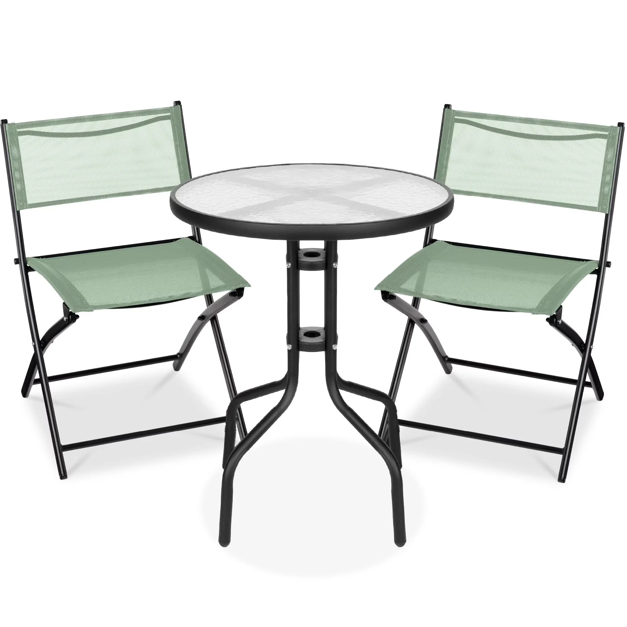 Best Choice Products 3-Piece Patio Bistro Dining Set With Glass Tabletop And Folding Chairs - Gray - Image 7 Best Choice Products 3-Piece Patio Bistro Dining Set With Glass Tabletop And Folding Chairs - Gray - Image 7