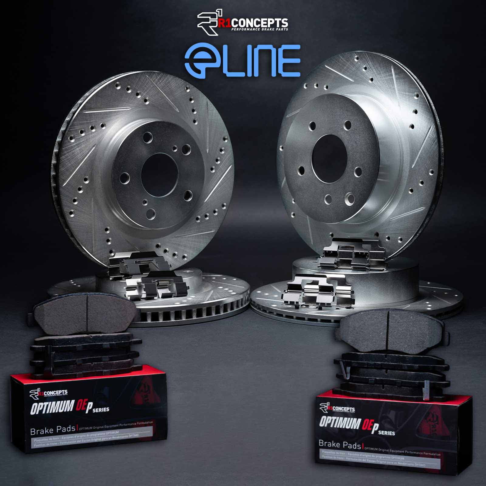 R1 Concepts Front Rear Brakes and Rotors Kit |Front Rear Brake Pads| Brake Rotors and Pads| Optimum OEp Brake Pads and Rotors |Hardware Kit WGUH2-31056