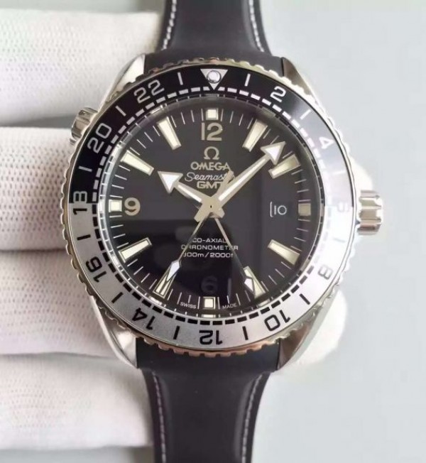 Replica Omega Planet Ocean 600M GMT Black/Silver Bezel Black Dial Rubber Strap A8906 - Top club