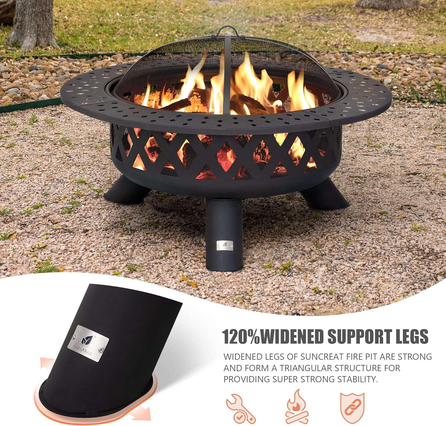 SUNCREAT 42-Inch Wood Burning Patio Fire Pit, Black, 42.1 Inch Diameter x 25.2 Inch High - Image 37 SUNCREAT 42-Inch Wood Burning Patio Fire Pit, Black, 42.1 Inch Diameter x 25.2 Inch High - Image 37