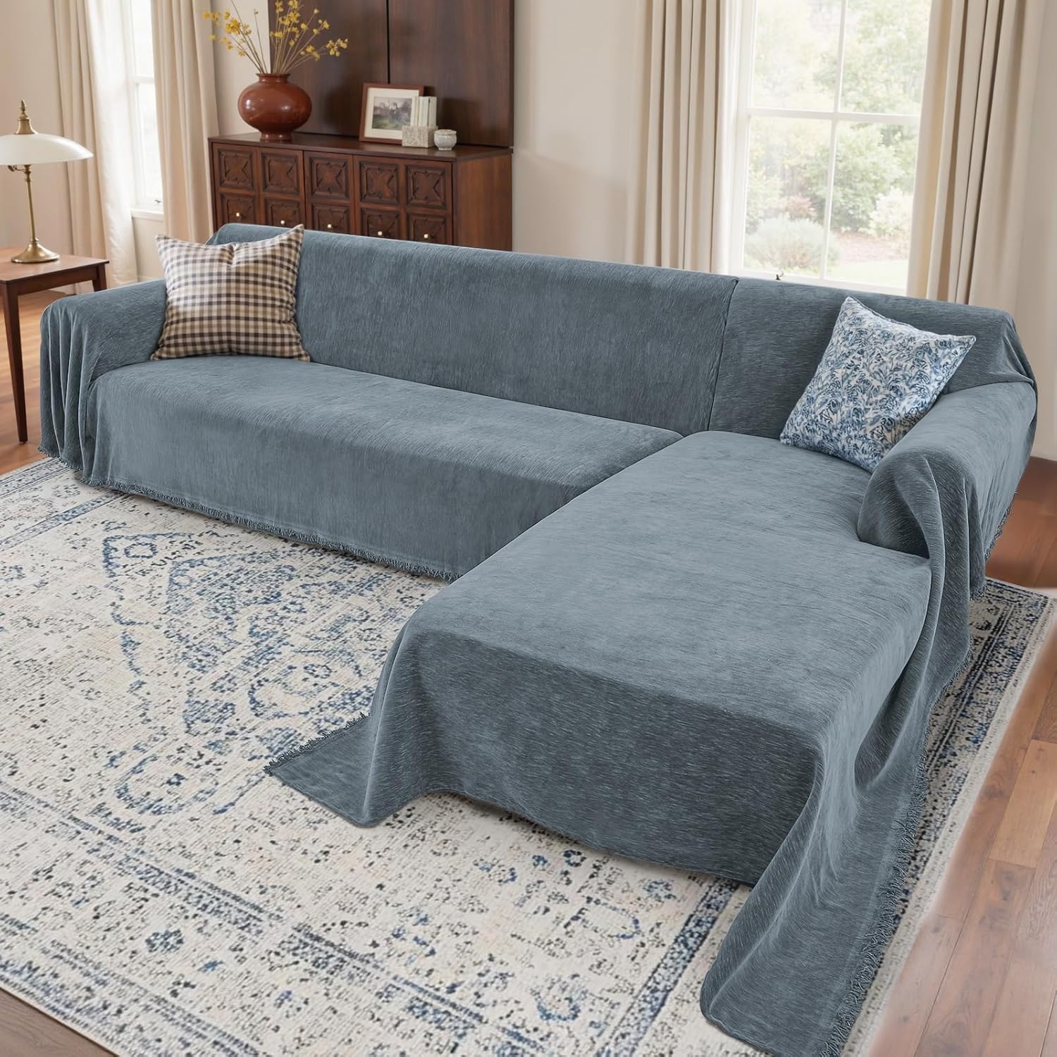 Sectional Couch Covers, 2 Pieces Washable L Shaped Couch Covers Sofa Blanket for Dogs Pet Friendly Sectional Sofa Slipcovers Furniture Covers,71