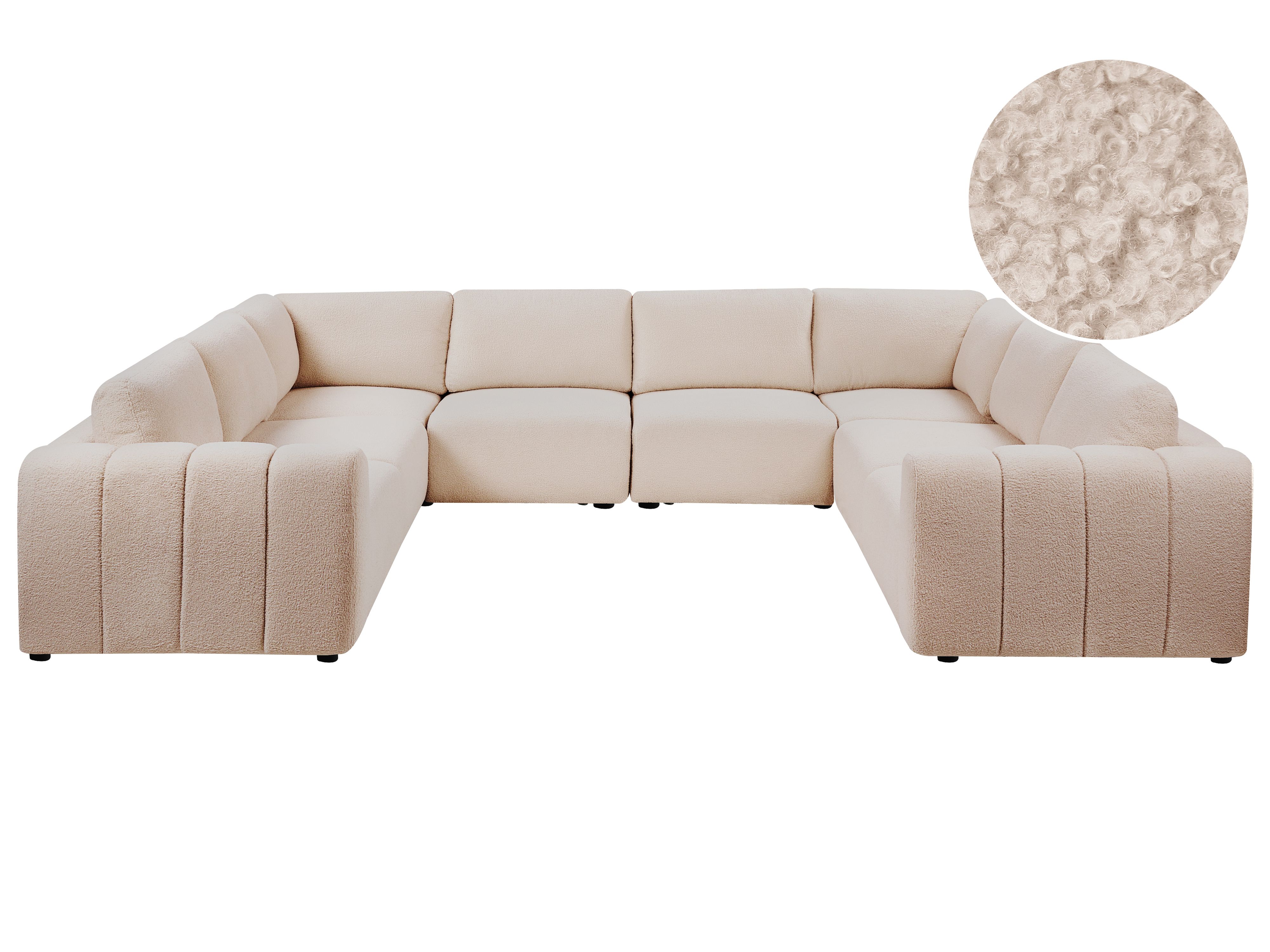 Modular U-Shape Sofa 8 Seater KIVVIK Boucle Beige
