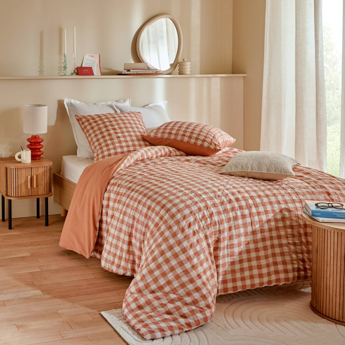 "Vichy" Bedding Set Terracotta, 240x220 cm