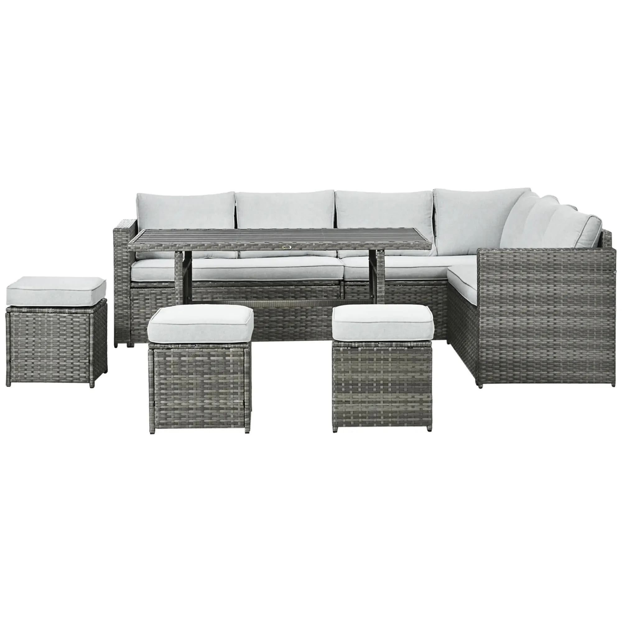 Resenkos Wicker Outdoor Patio Furniture Set, L-Shaped 7 Pieces Outdoor Dining Sectional Sofa, Gray