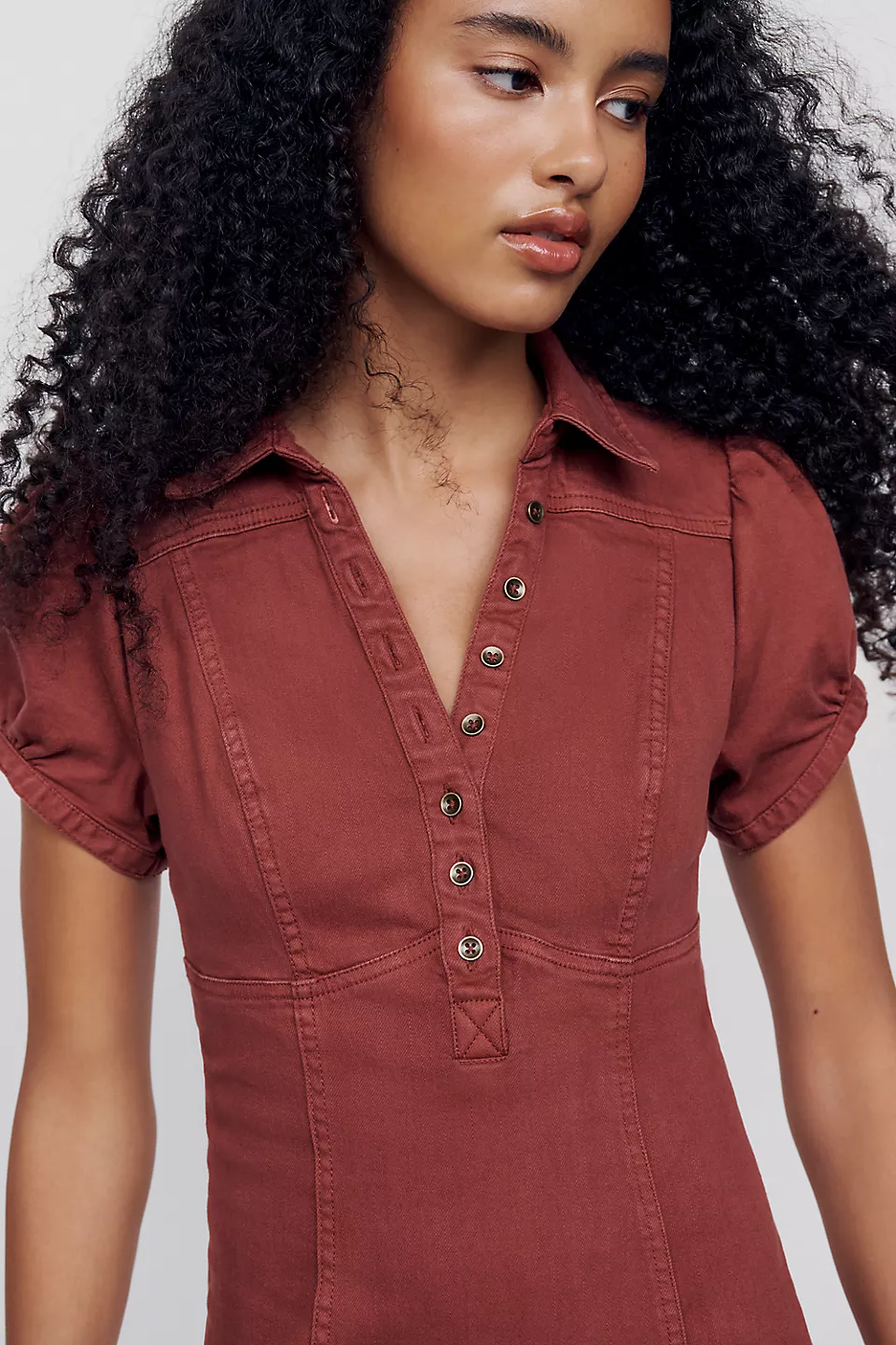 Pilcro Rebekah Denim Slim Midi Dress - Madder Brown