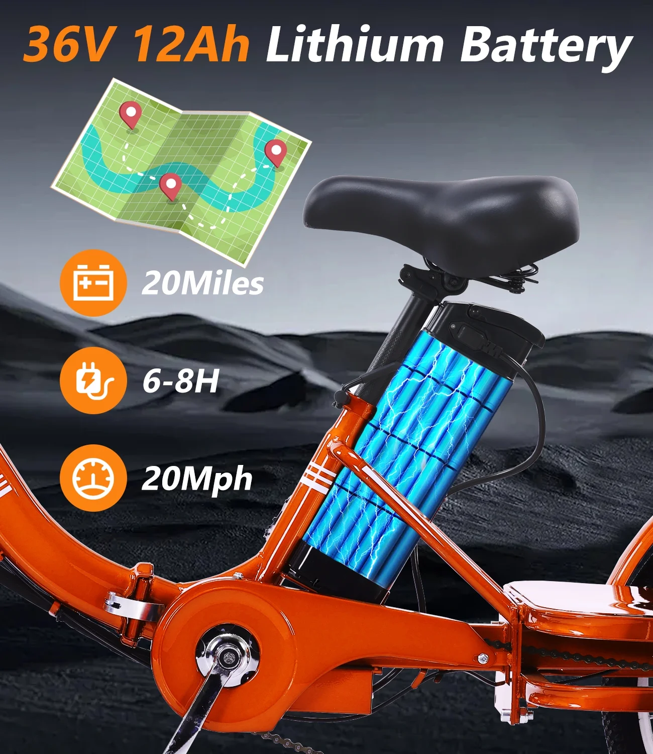 NOMIGO Electric Tricycle for Adults Folding Electric Trike 3 Wheel Electric Trike with Two-seater Large Basket Super Powerful Brushless 350W Motor 48V13AH Lithium Battery Max 20MPH E-Tricycle Orange - Image 6