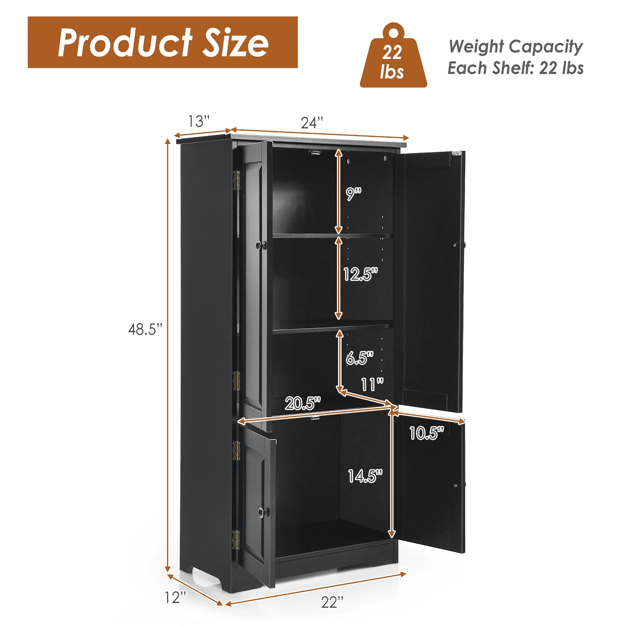 Costway Accent Floor Storage Cabinet W/ Adjustable Shelves Antique 2-Door Cream White - Image 14